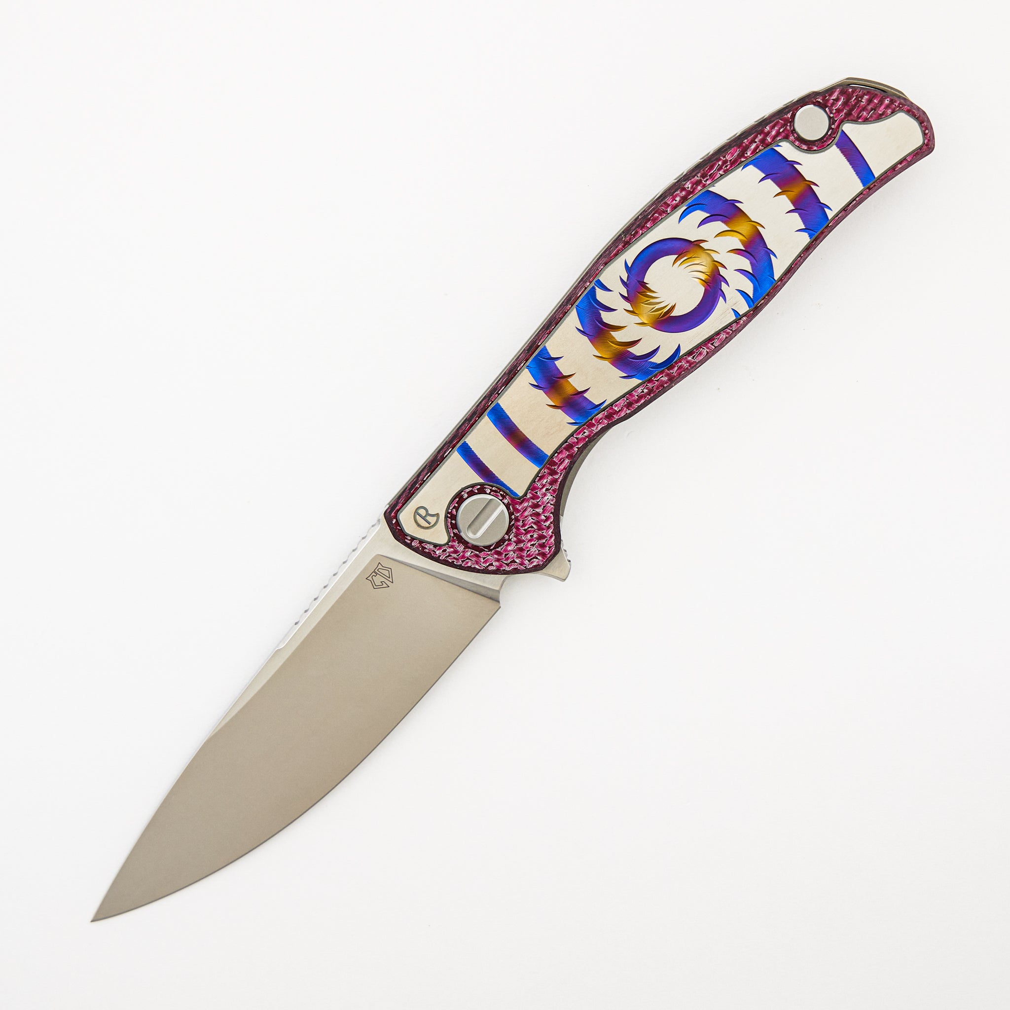 UniHati F95 Unique Graphic Custom Division - Titanium/Dark Cherry Alutex Handle - Vanax 37 Blade - RBS