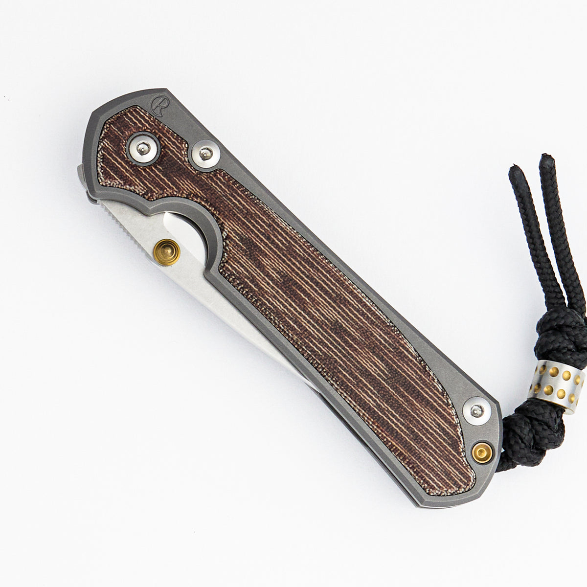 Small Sebenza 31 - Natural Canvas Micarta Inlay - Drop Point Polished CPM MagnaCut Blade - Glass Blasted - Gold Double Thumb Lugs