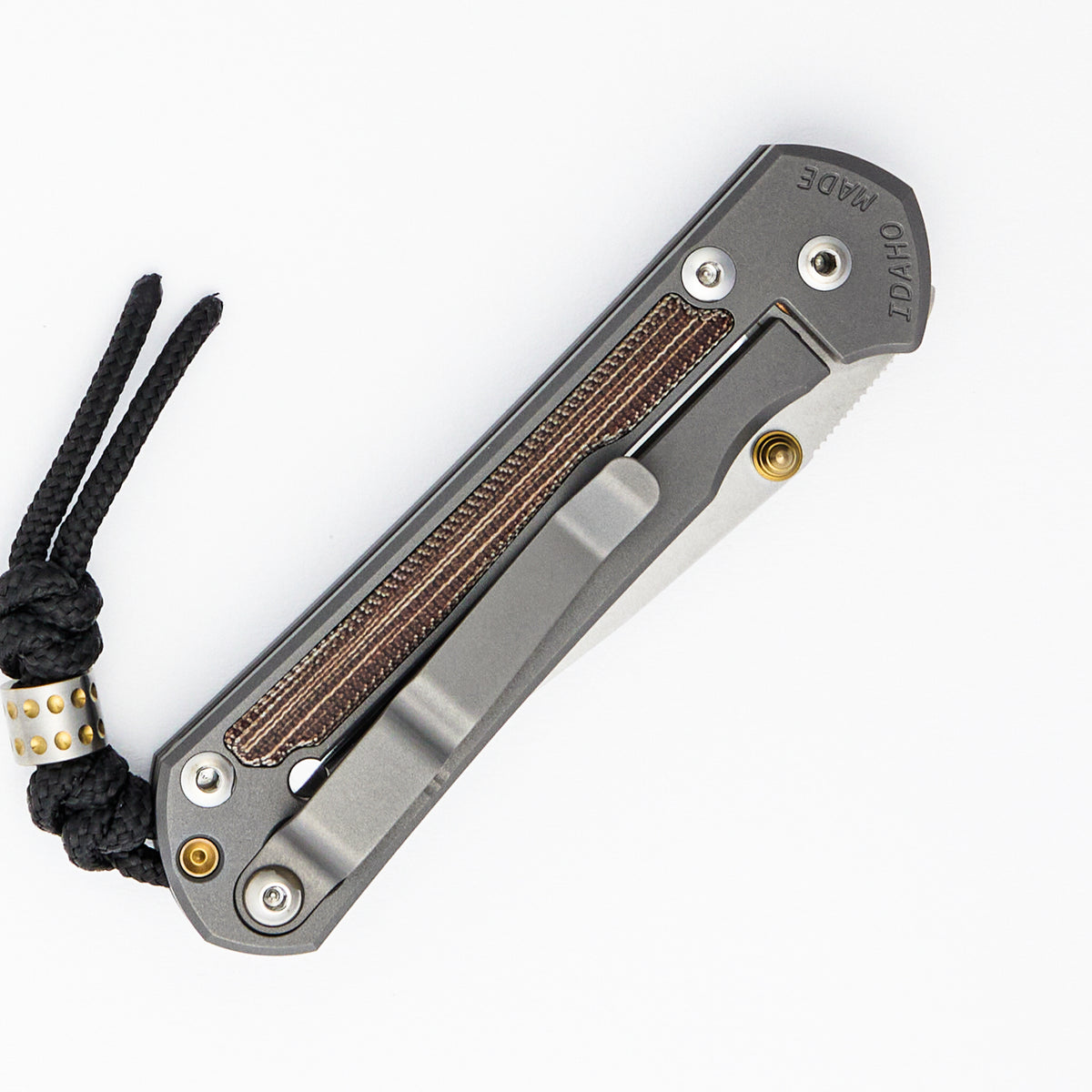 Small Sebenza 31 - Natural Canvas Micarta Inlay - Drop Point Polished CPM MagnaCut Blade - Glass Blasted - Gold Double Thumb Lugs