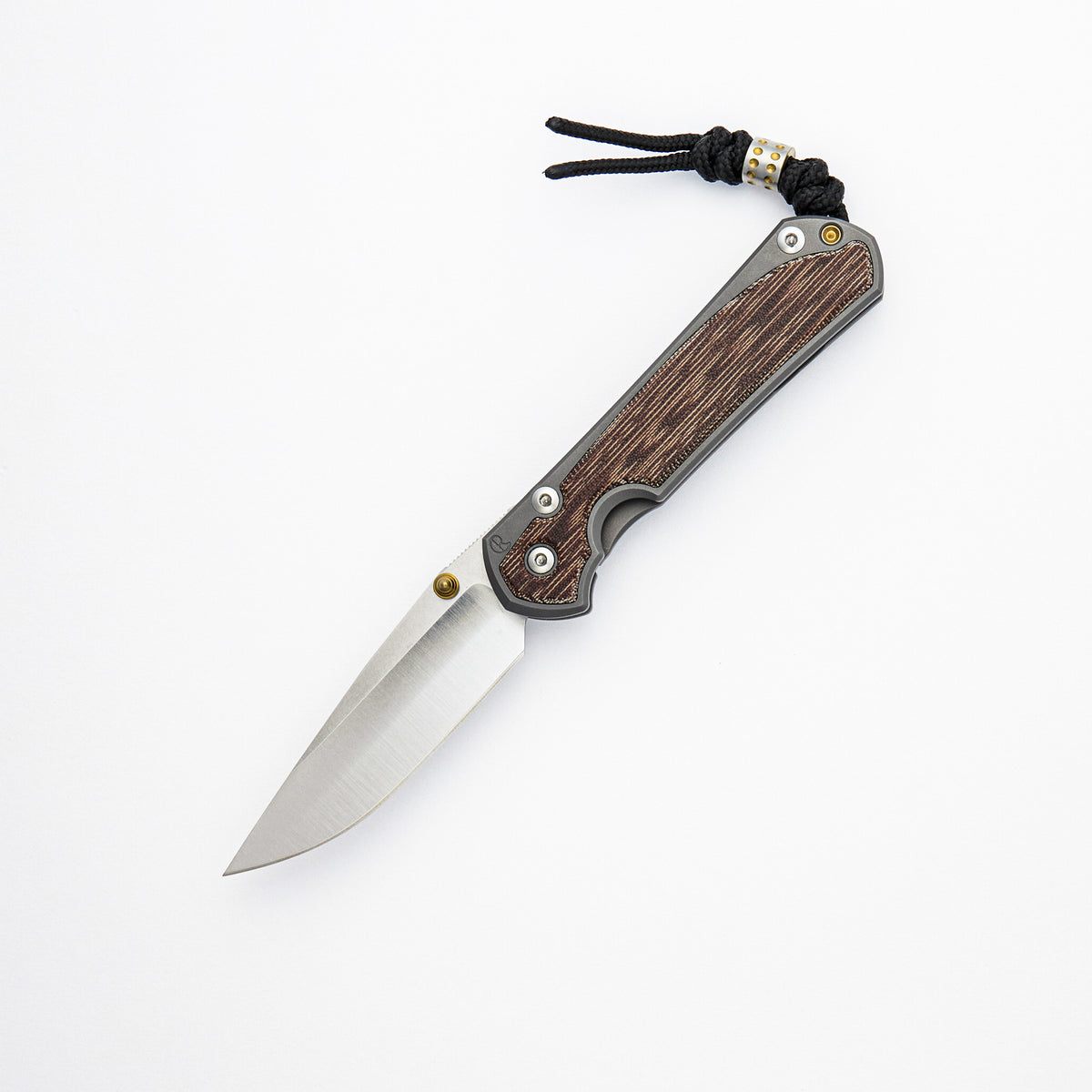 Small Sebenza 31 - Natural Canvas Micarta Inlay - Drop Point Polished CPM MagnaCut Blade - Glass Blasted - Gold Double Thumb Lugs