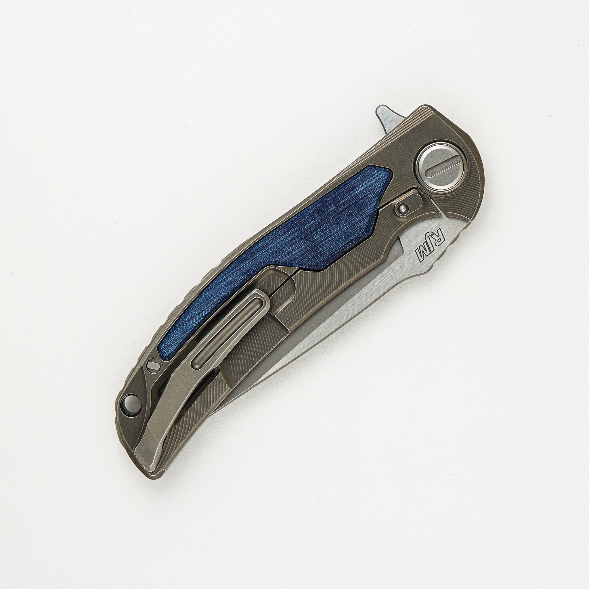 Shirogorov "Limited Edition" RJ Martin Design Denim Overkill - S90V Blade - Titanium Handle W/ Jeans Micarta Inlays - SRRBS