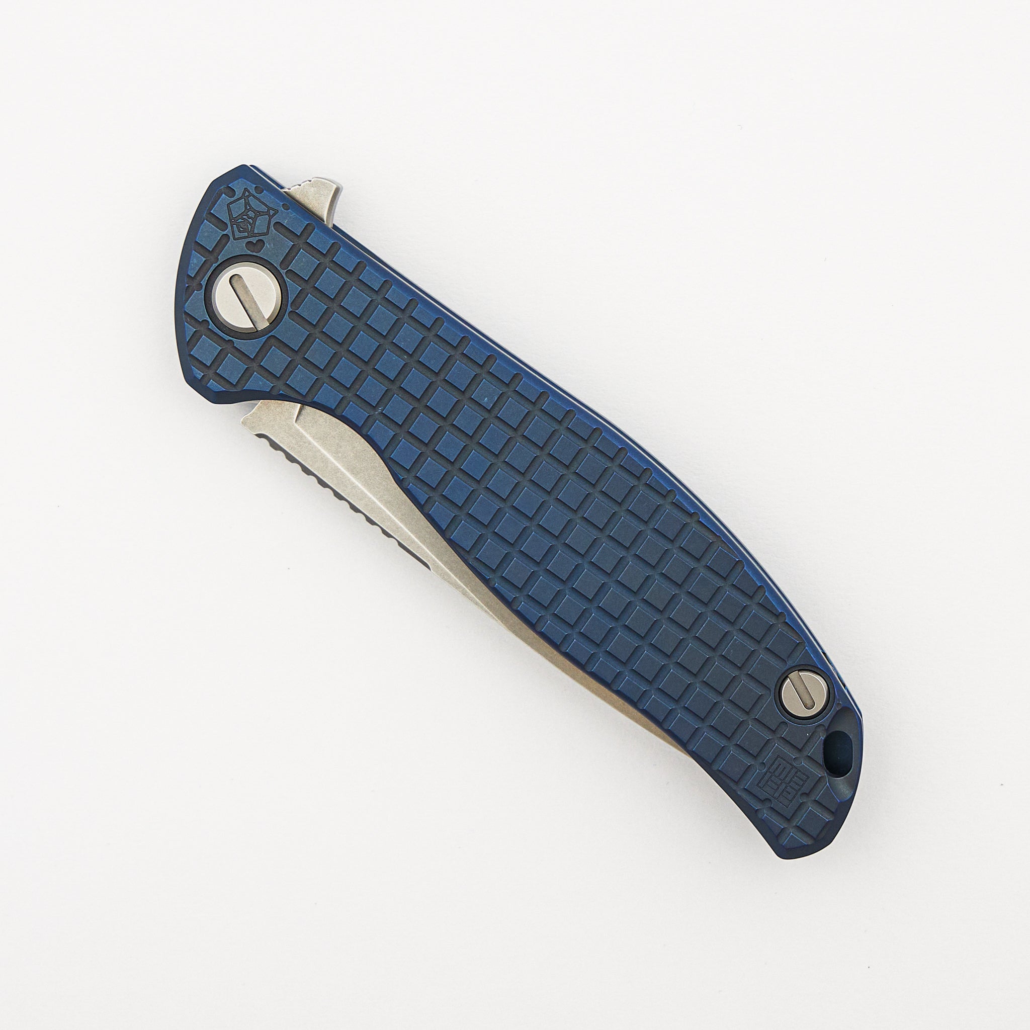 F95 Frag Pattern - Blue Titanium Handle - M390 Blade - MRBS
