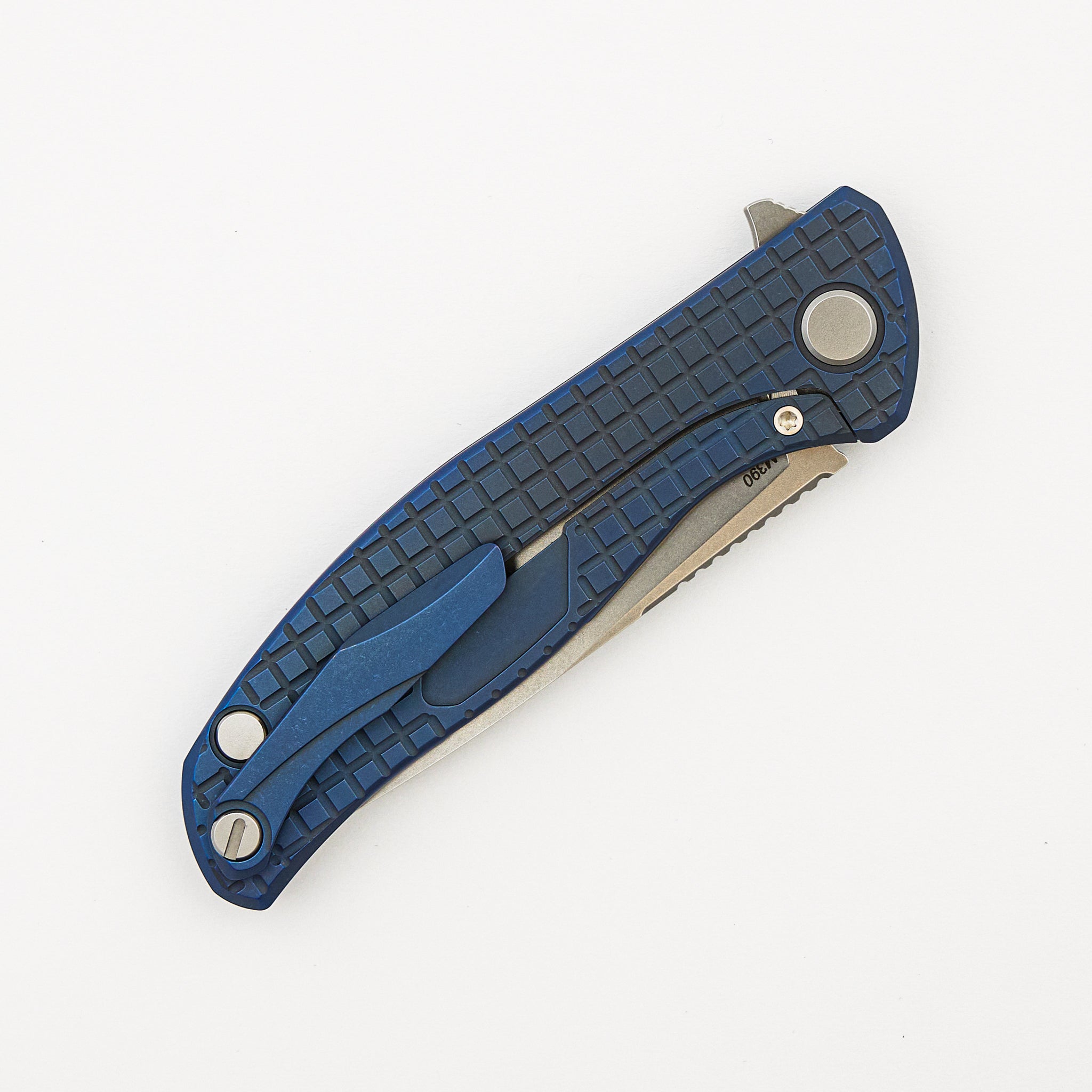 F95 Frag Pattern - Blue Titanium Handle - M390 Blade - MRBS