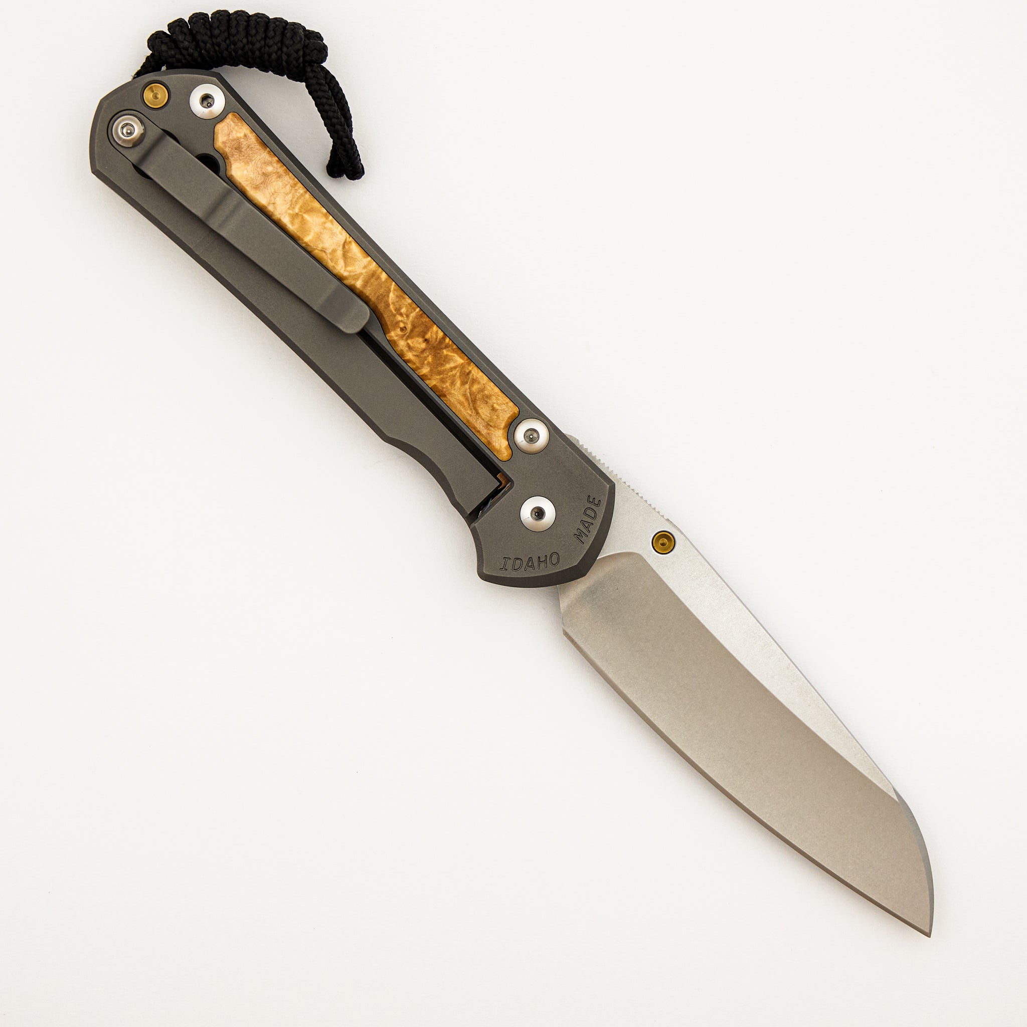 Large Sebenza 31 Box Elder Inlay - Insingo CPM MagnaCut Blade - Gold Double Thumb Lugs