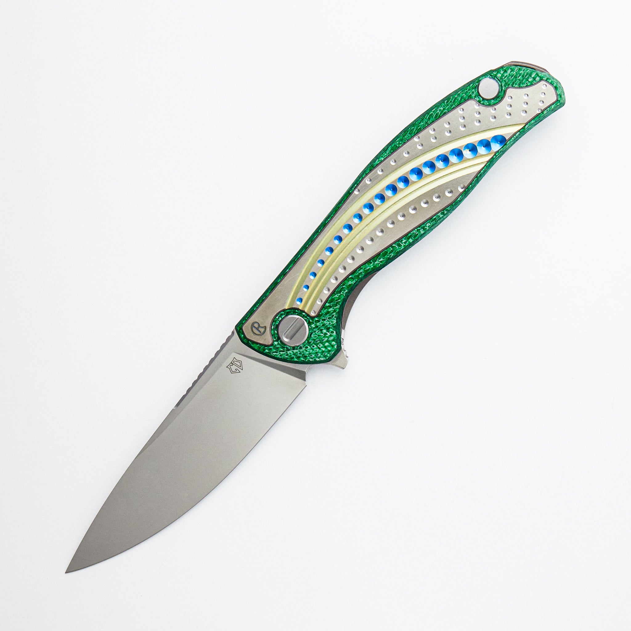 UniHati F95 Unique Graphic Custom Division - Titanium/Green Alutex Handle - Vanax 37 Blade - RBS