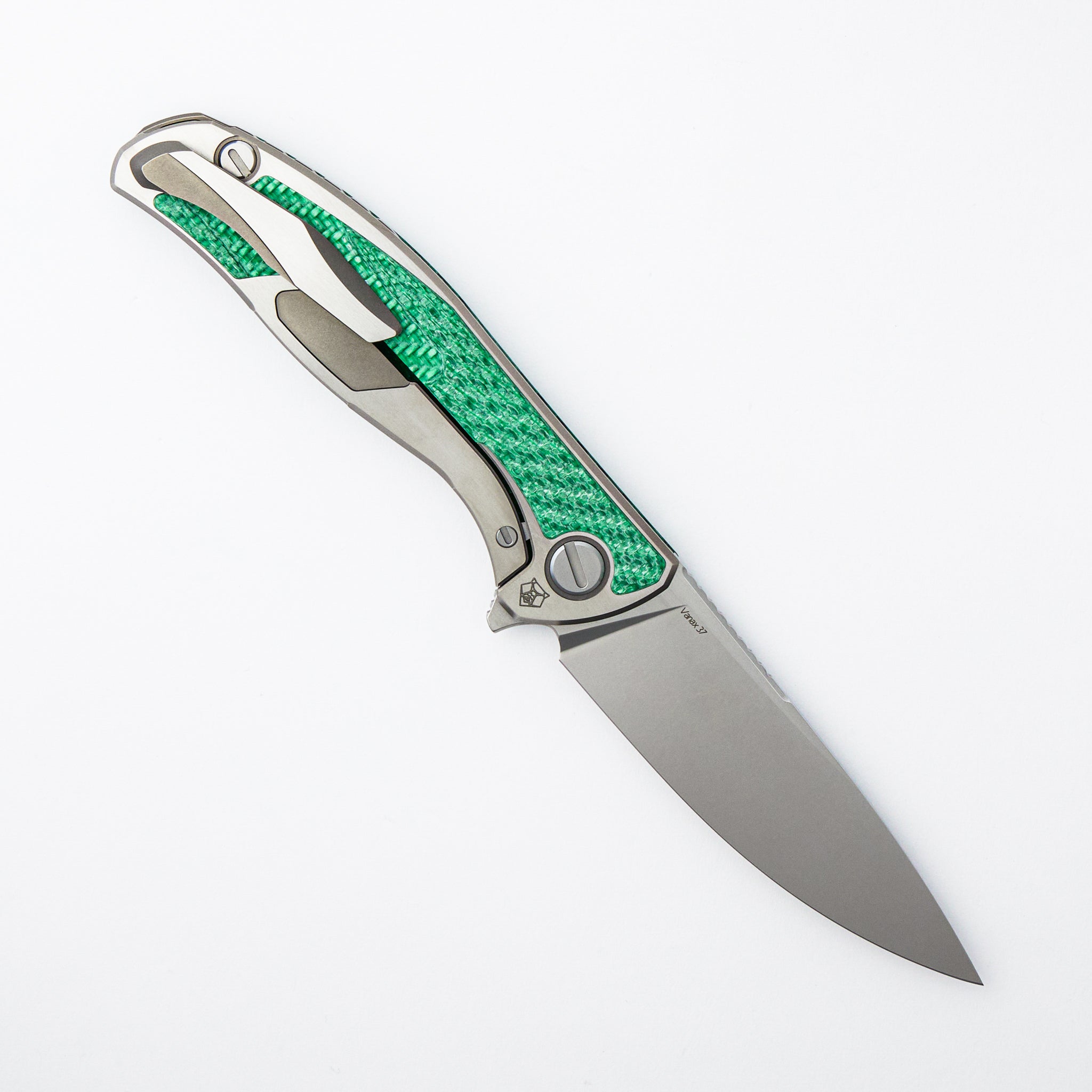 UniHati F95 Unique Graphic Custom Division - Titanium/Green Alutex Handle - Vanax 37 Blade - RBS