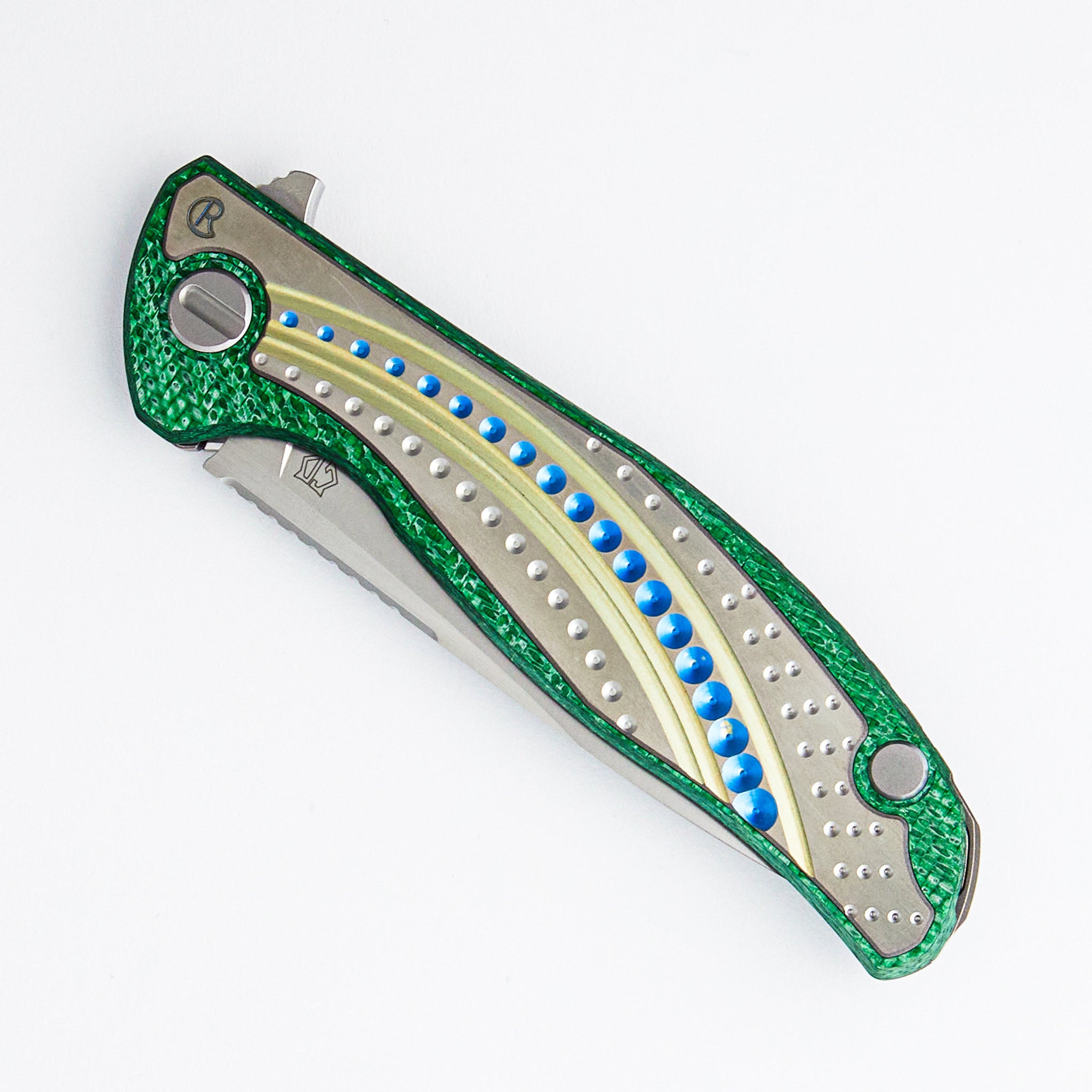 UniHati F95 Unique Graphic Custom Division - Titanium/Green Alutex Handle - Vanax 37 Blade - RBS