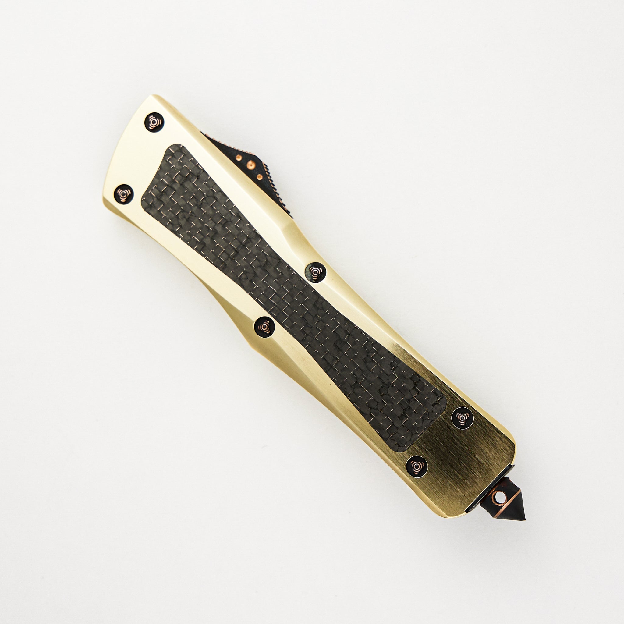 Marfione Custom Knives Combat Troodon - Mirror Polish - Lightning Strike - Bearing Grade Brass S/N 023