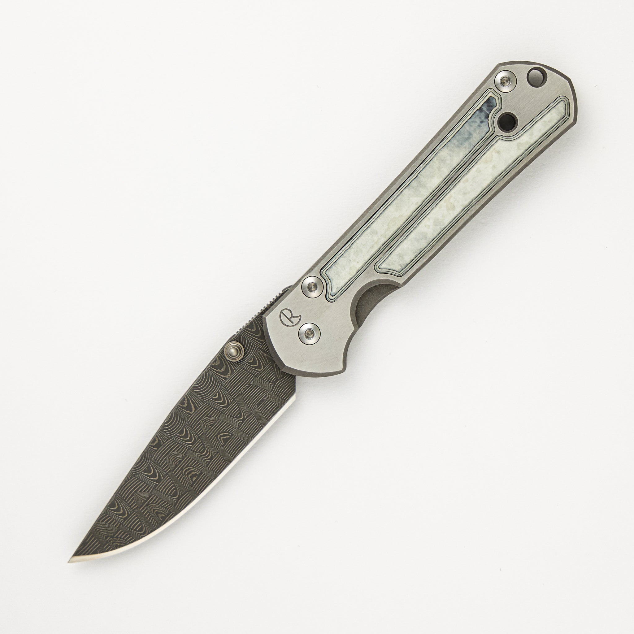 Chris Reeve Small Sebenza 21 - Basketweave Blade - Black and White CarboQuartz Handle - Double Thumb Lugs