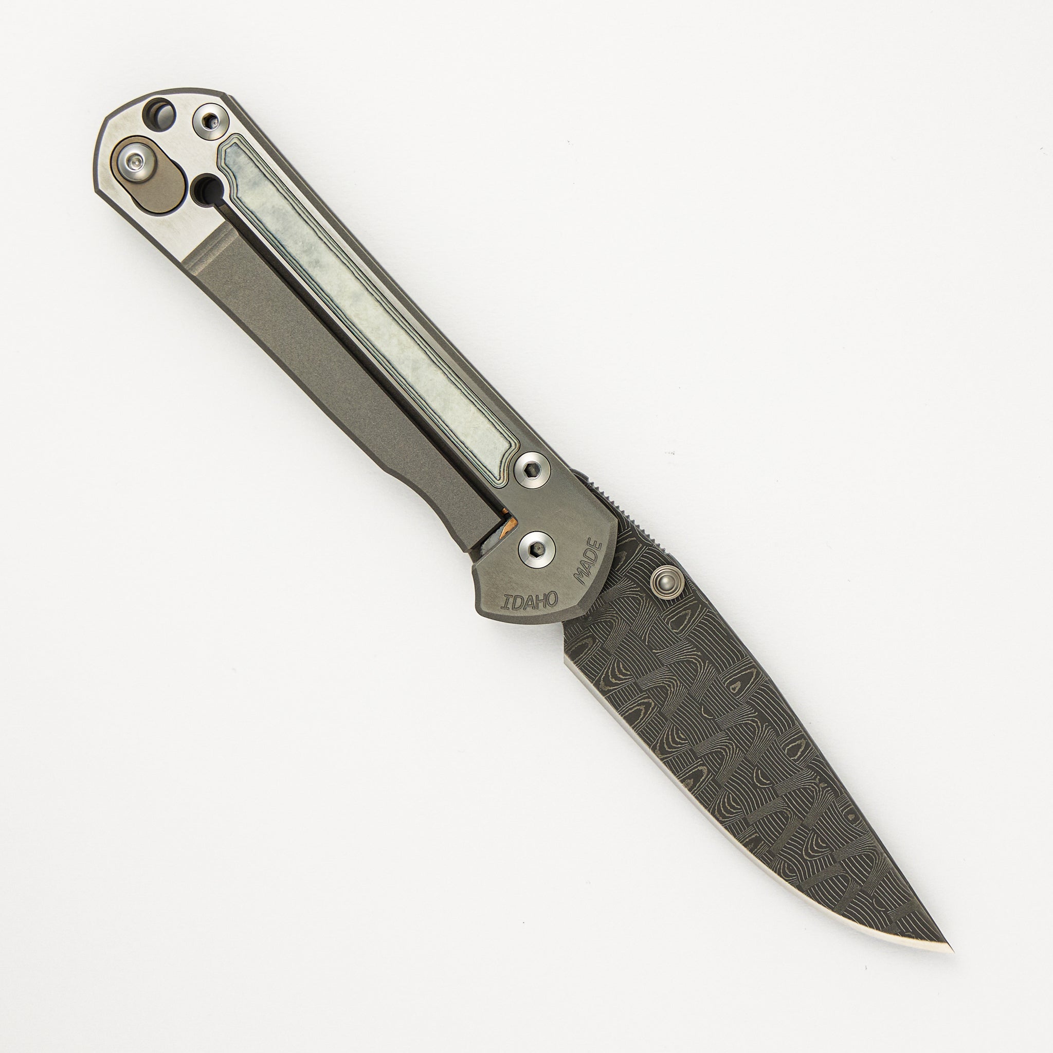 Chris Reeve Small Sebenza 21 - Basketweave Blade - Black and White CarboQuartz Handle - Double Thumb Lugs