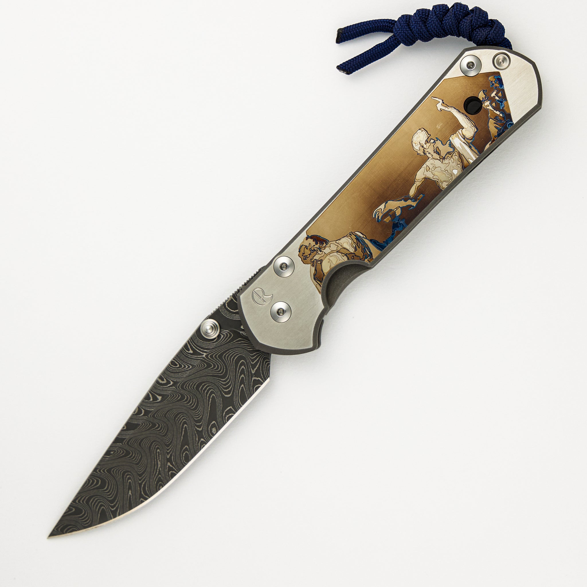 Chris Reeve Large Sebenza 21 CAD Custom - Drop Point Chad Nichols "Ripple" Blade - Silver Double Lugs