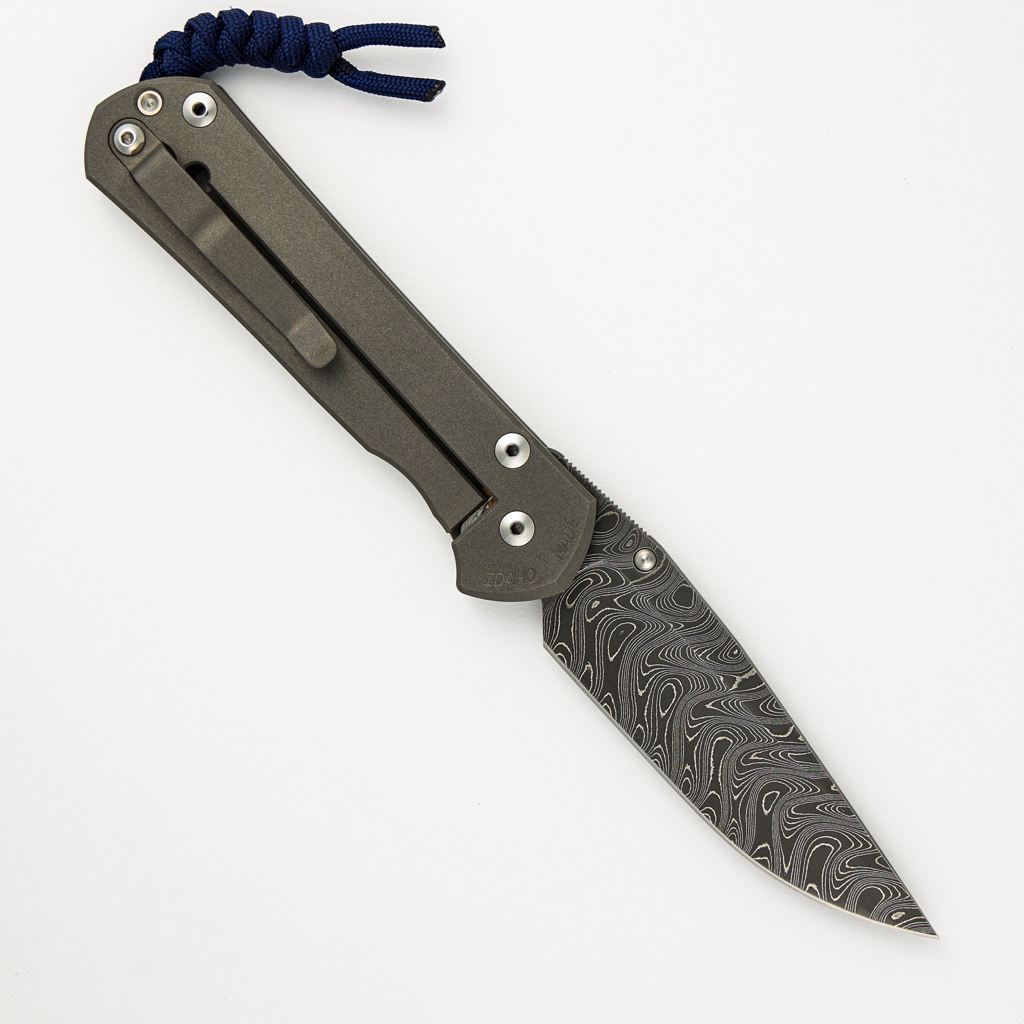 Chris Reeve Large Sebenza 21 CAD Custom - Drop Point Chad Nichols "Ripple" Blade - Silver Double Lugs