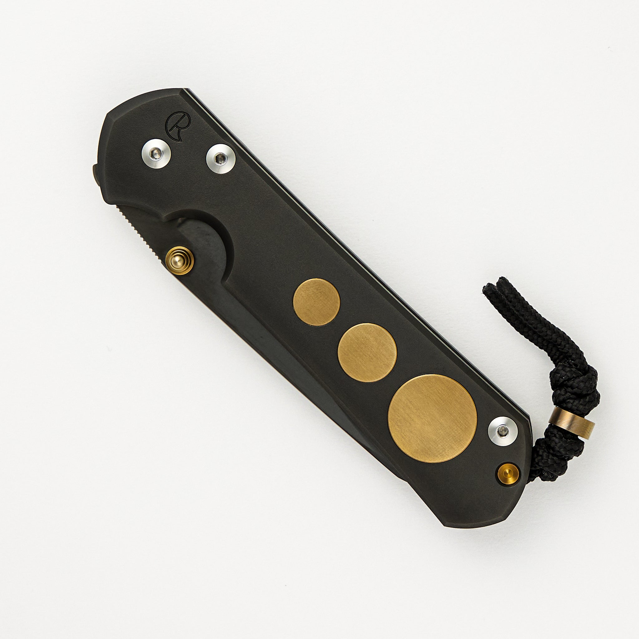 Chris Reeve Large Sebenza 31 - DLC Coated Insingo MagnaCut Blade - Naval Brass Inlays - Gold Double Lugs