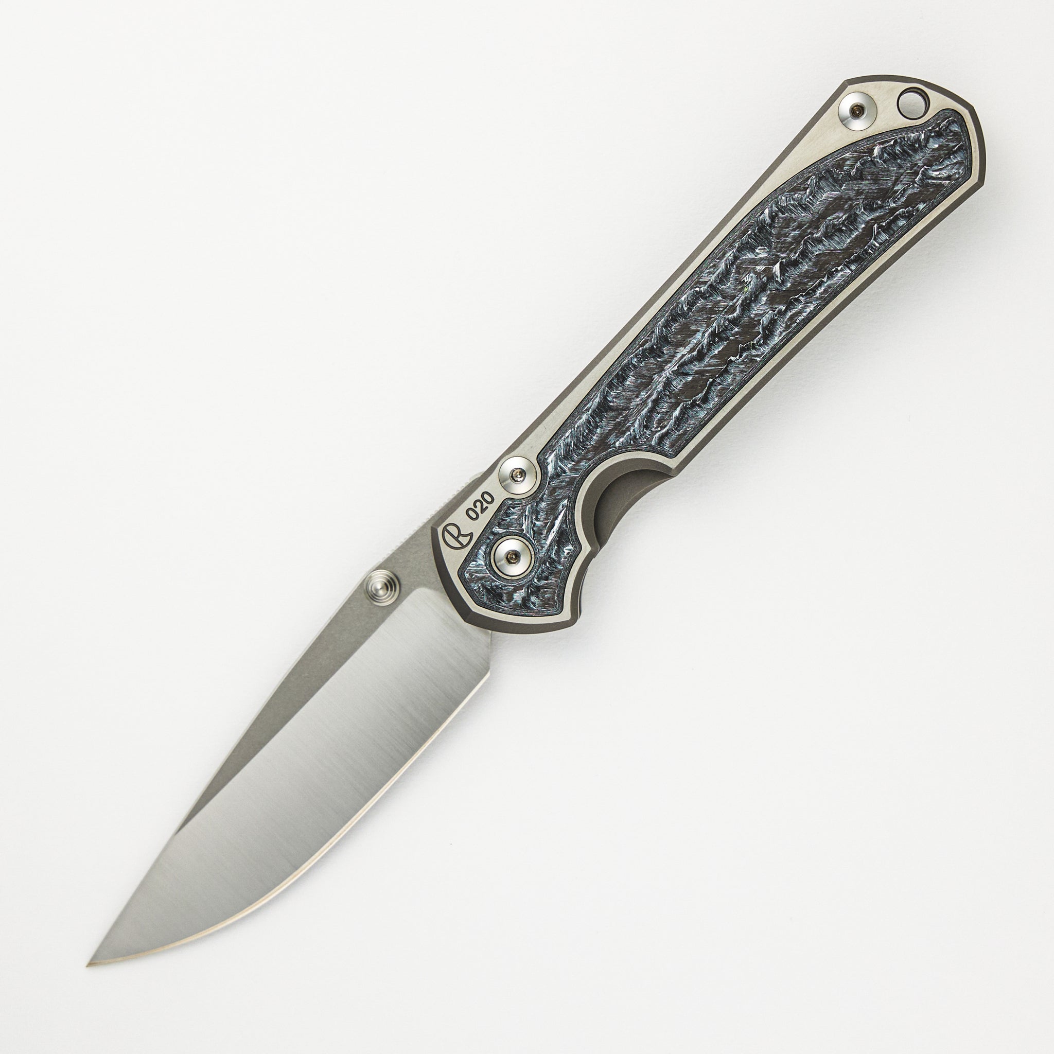 Large Sebenza 31 - White CarboTi Inlay - Polished Drop Point CPM MagnaCut Blade - Silver Double Lugs