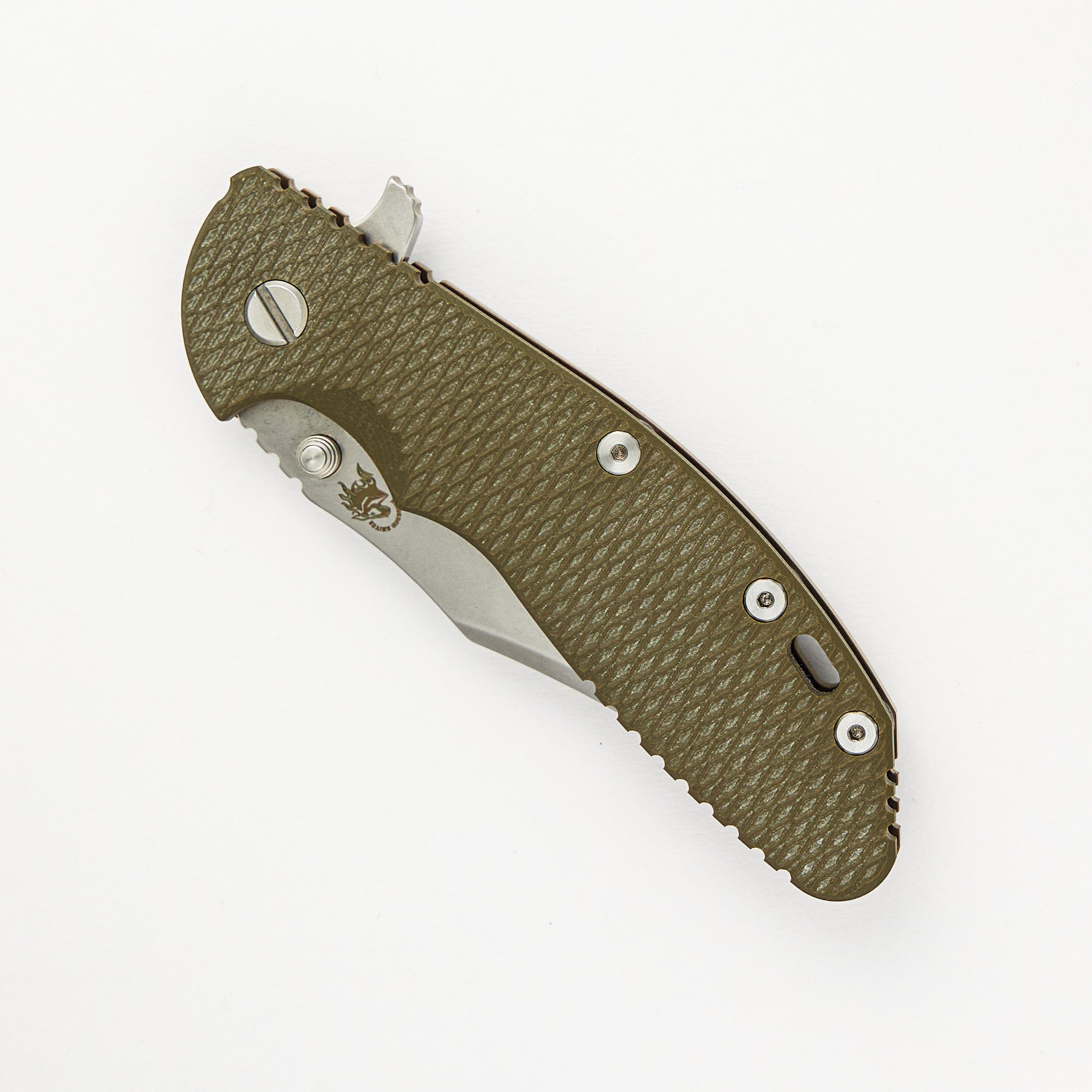 Hinderer Knives XM-24 4.0″ – Bowie CPM 20CV Blade – Tri-Way – Stonewash Bronze – OD Green G10