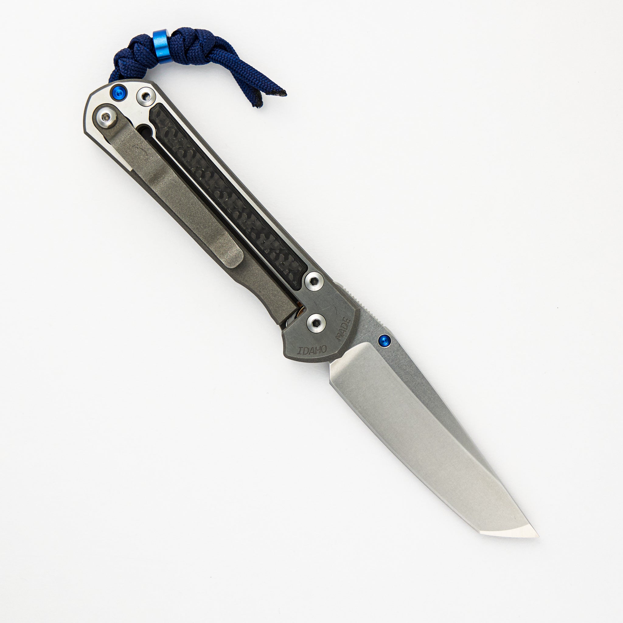 Chris Reeve Small Sebenza 21 - Carbon Fiber Inlays - Tanto S35VN Blade - Blue Single Lug