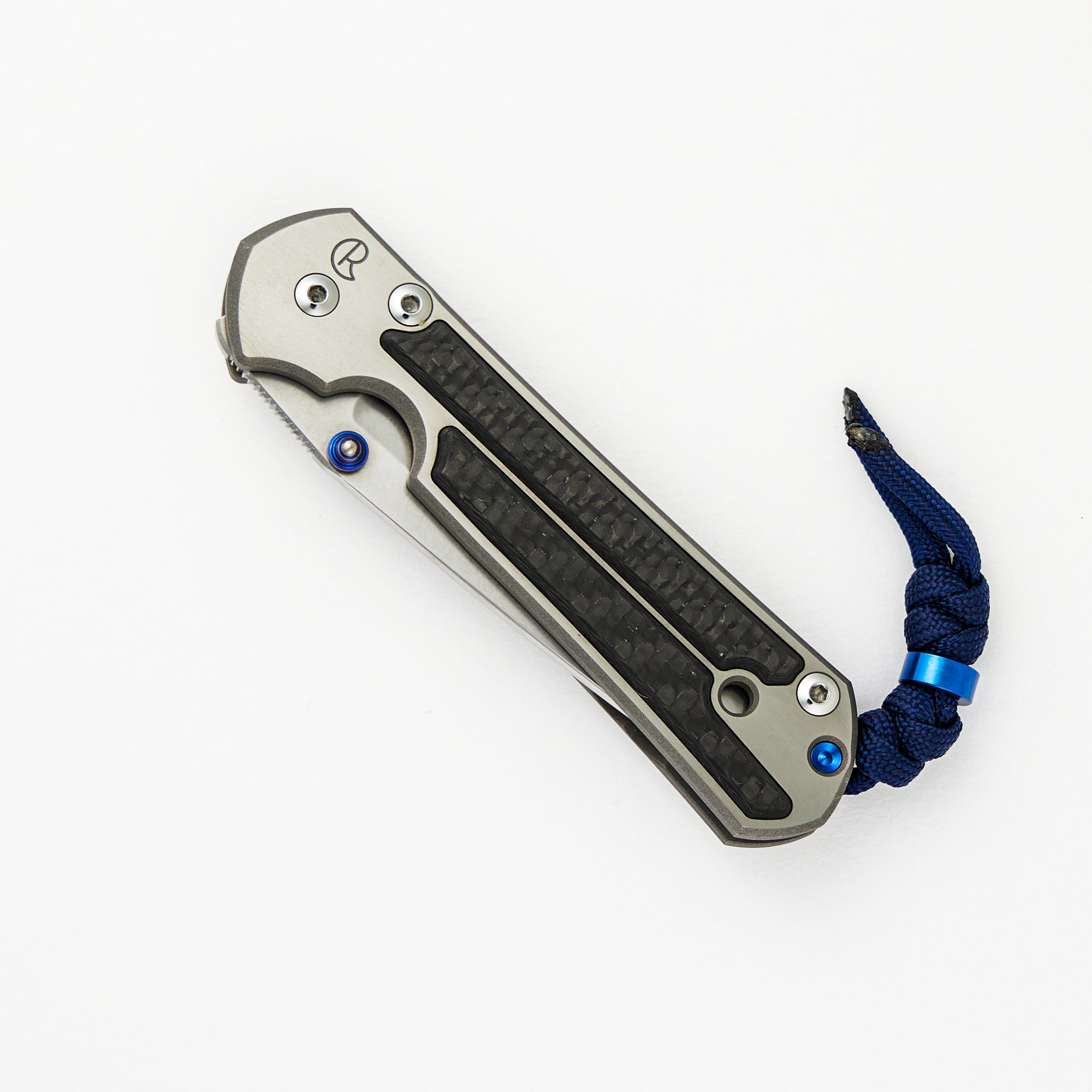 Chris Reeve Small Sebenza 21 - Carbon Fiber Inlays - Tanto S35VN Blade - Blue Single Lug