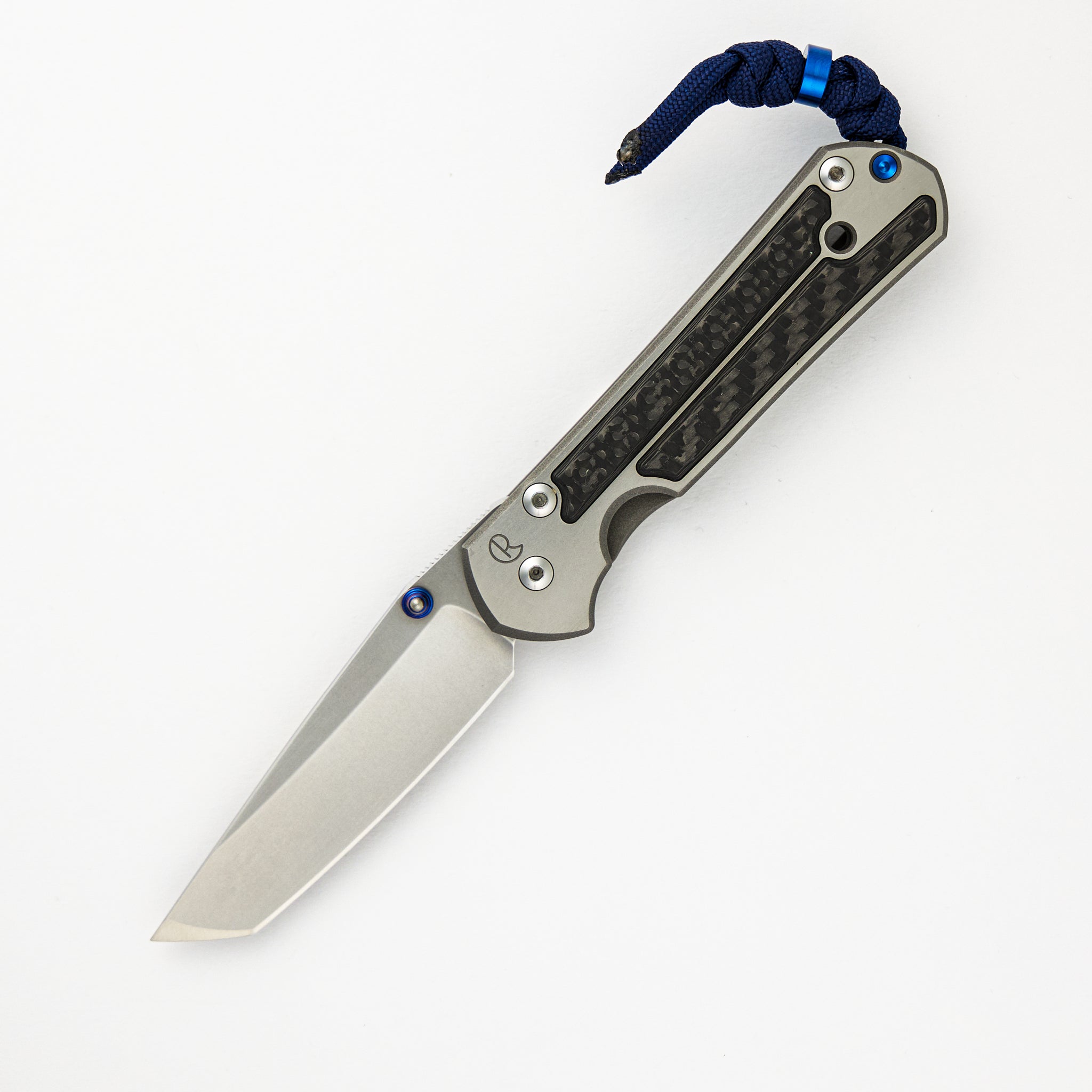 Chris Reeve Small Sebenza 21 - Carbon Fiber Inlays - Tanto S35VN Blade - Blue Single Lug