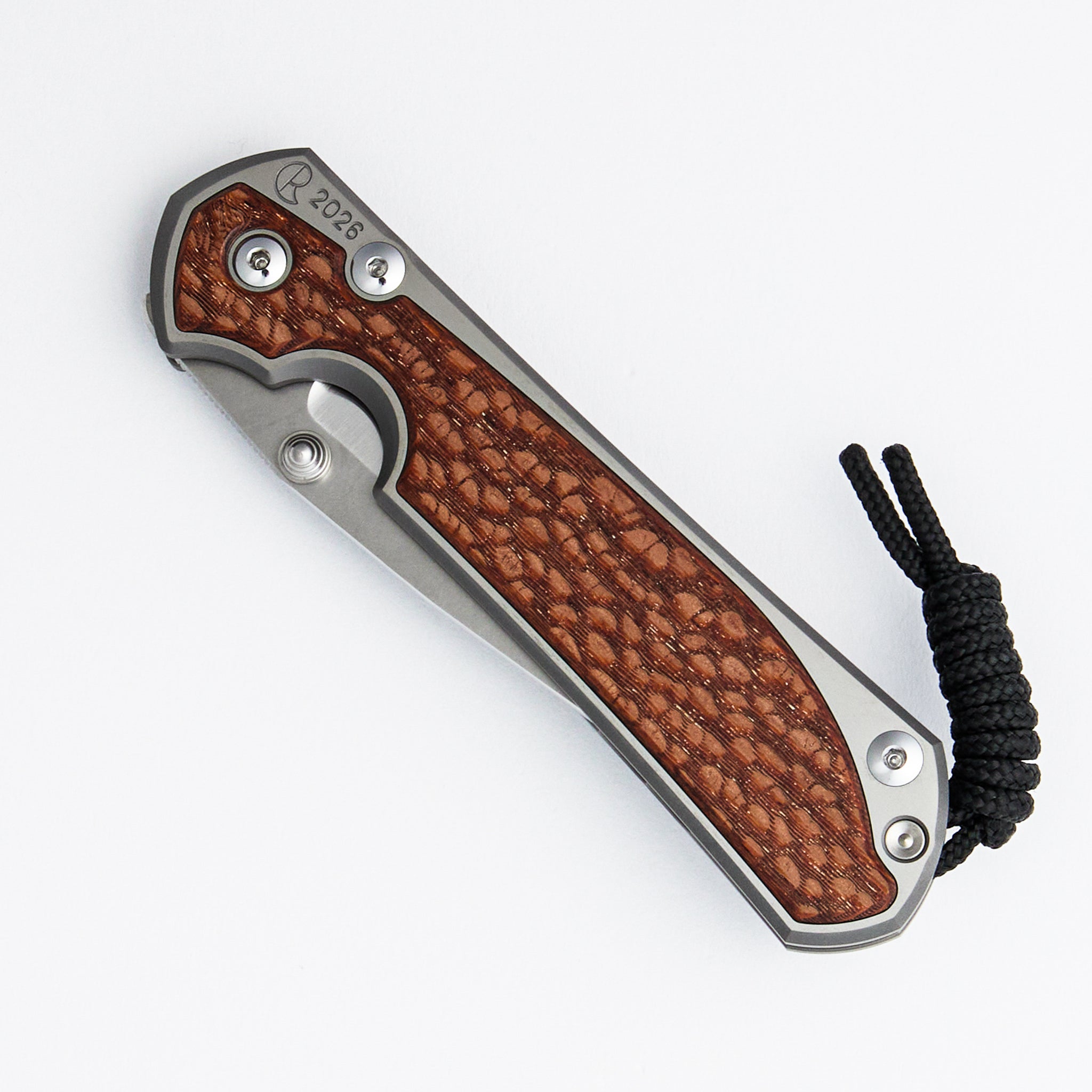 Large Sebenza 31 Annual 2026 - Leopardwood Inlay - Drop Point CPM MagnaCut Blade - Silver Single Thumb Lug