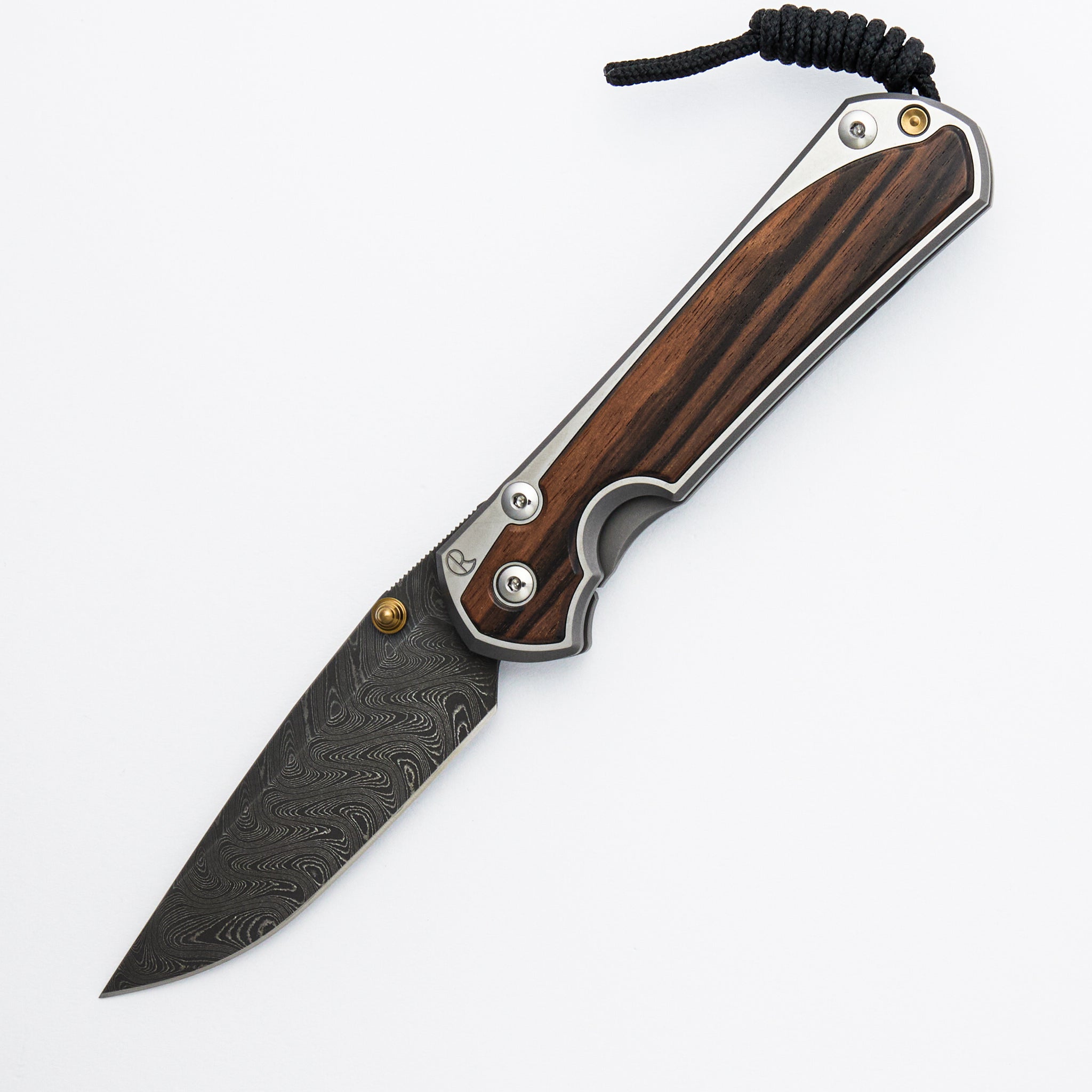 Large Sebenza 31 - Macassar Ebony Inlay - Drop Point Boomerang Blade - Gold Double Thumb Lugs