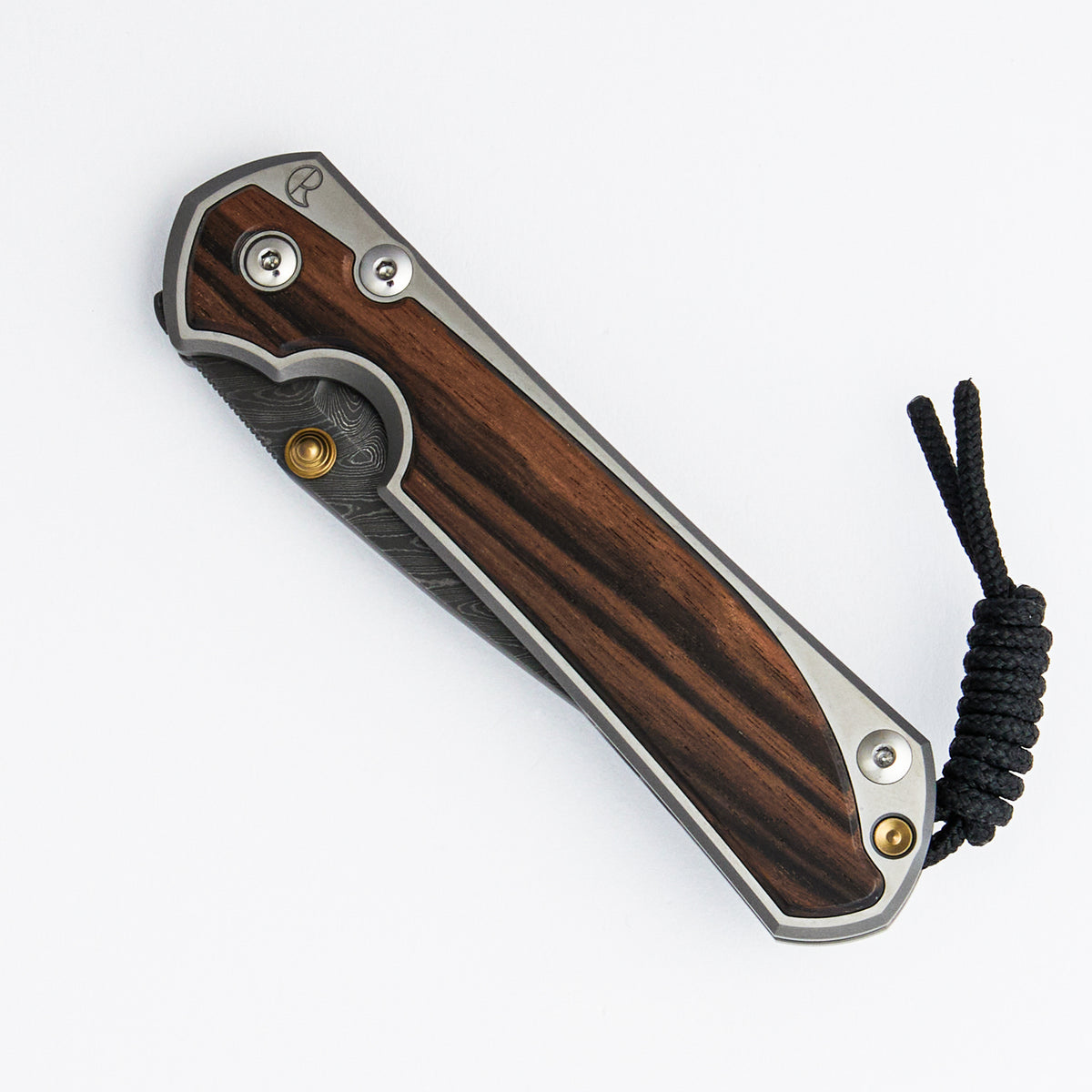 Large Sebenza 31 - Macassar Ebony Inlay - Drop Point Boomerang Blade - Gold Double Thumb Lugs