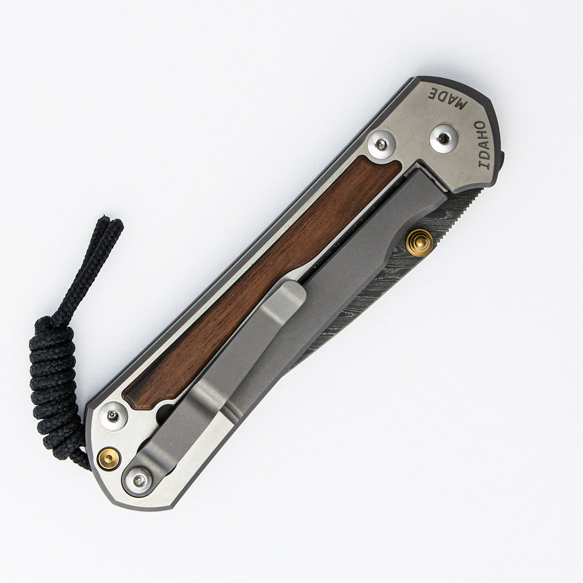 Large Sebenza 31 - Macassar Ebony Inlay - Drop Point Boomerang Blade - Gold Double Thumb Lugs