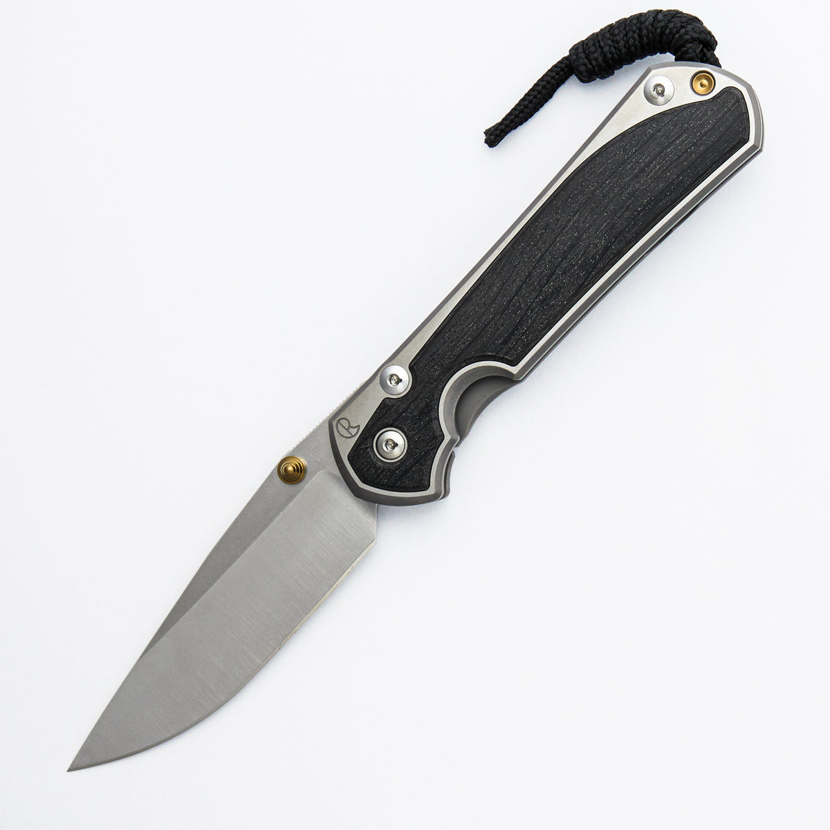 Large Sebenza 31 - Bog Oak Inlay - Polished Drop Point CPM MagnaCut Blade - Gold Double Thumb Lugs