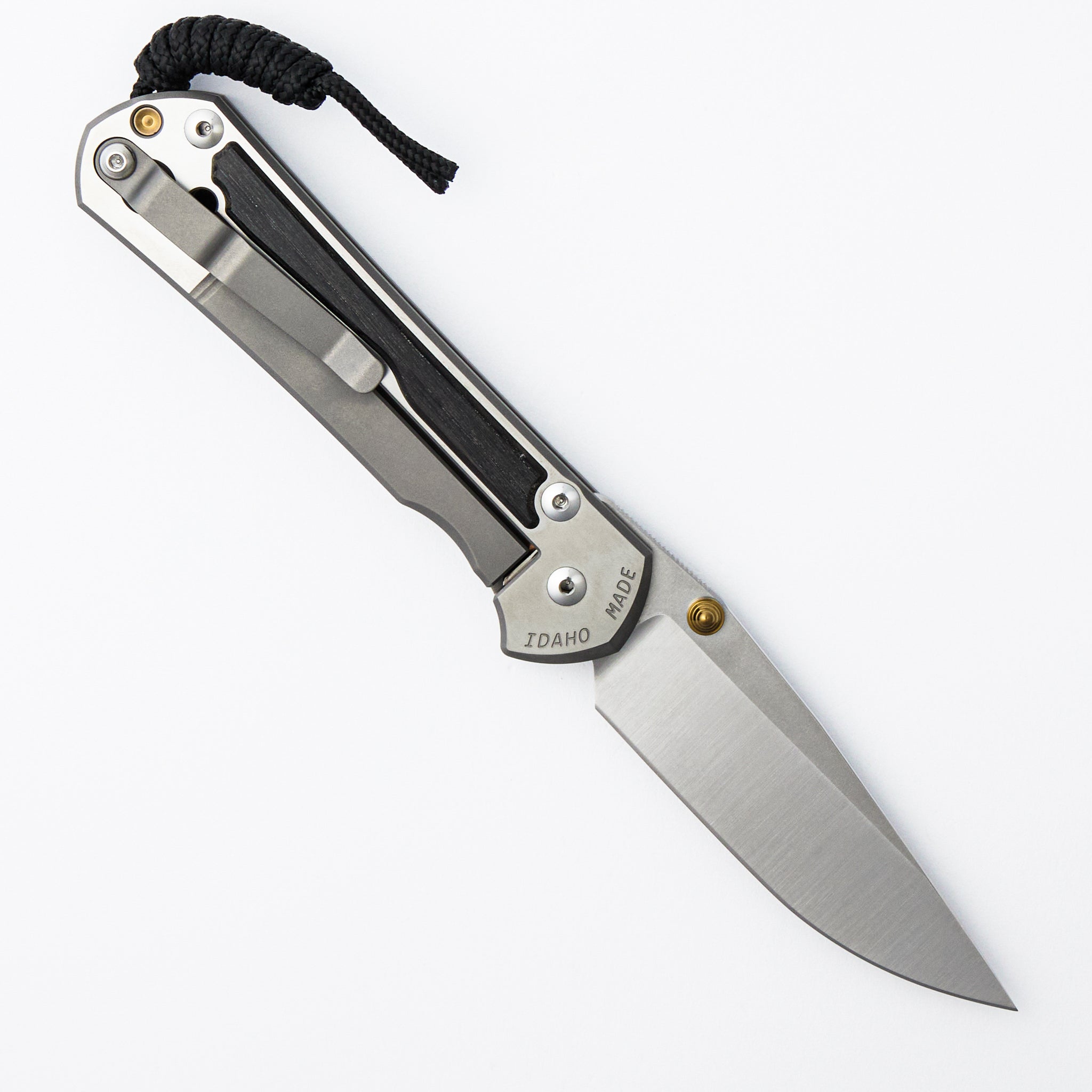 Large Sebenza 31 - Bog Oak Inlay - Polished Drop Point CPM MagnaCut Blade - Gold Double Thumb Lugs
