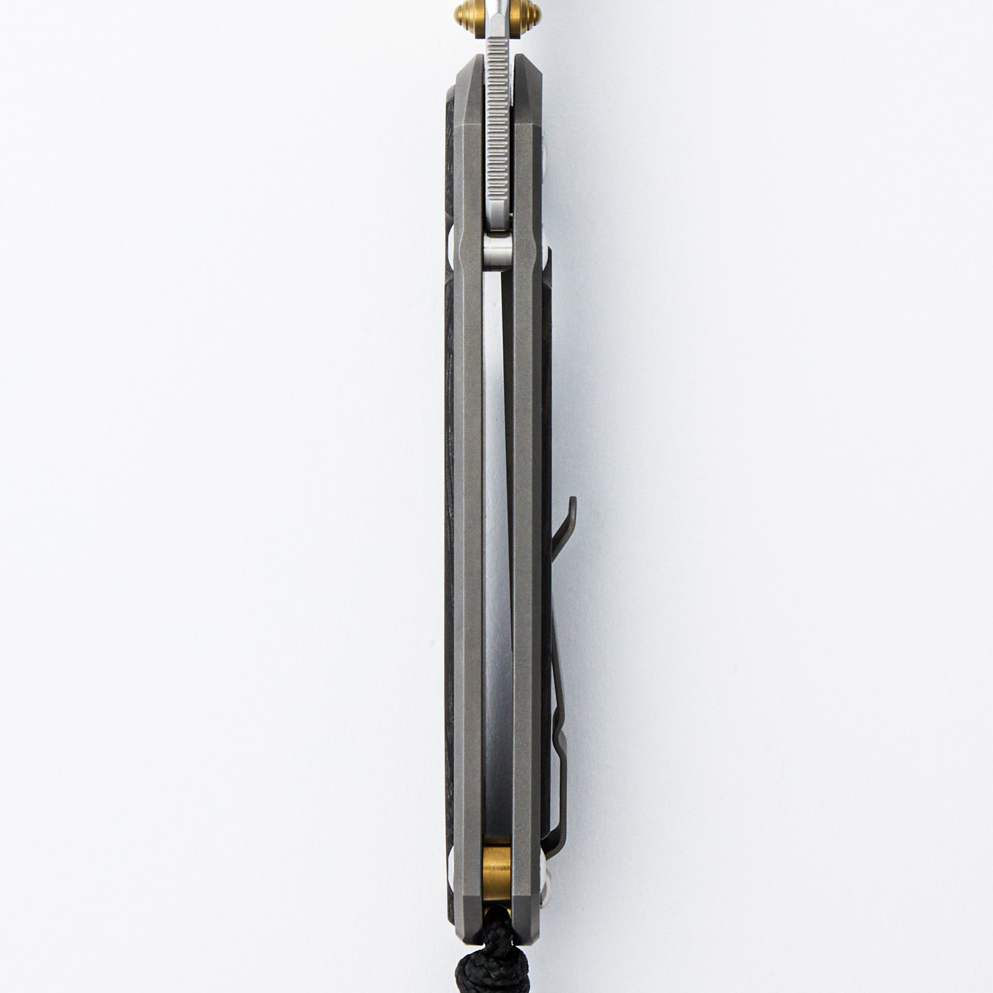 Large Sebenza 31 - Bog Oak Inlay - Polished Drop Point CPM MagnaCut Blade - Gold Double Thumb Lugs