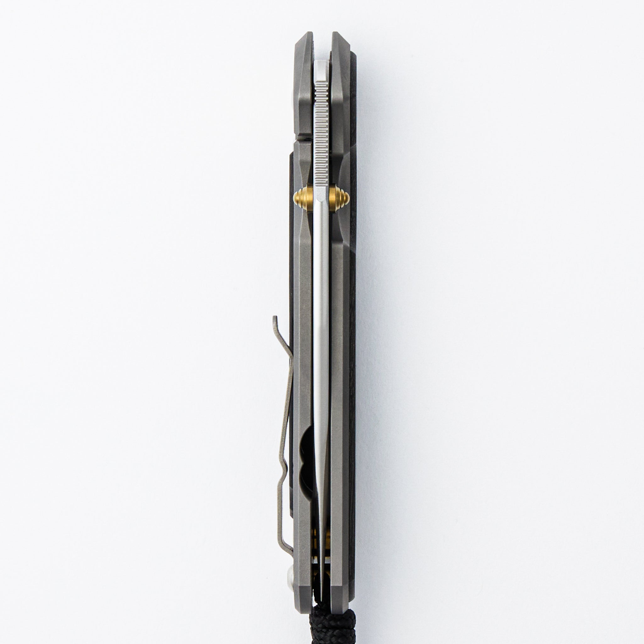 Large Sebenza 31 - Bog Oak Inlay - Polished Drop Point CPM MagnaCut Blade - Gold Double Thumb Lugs