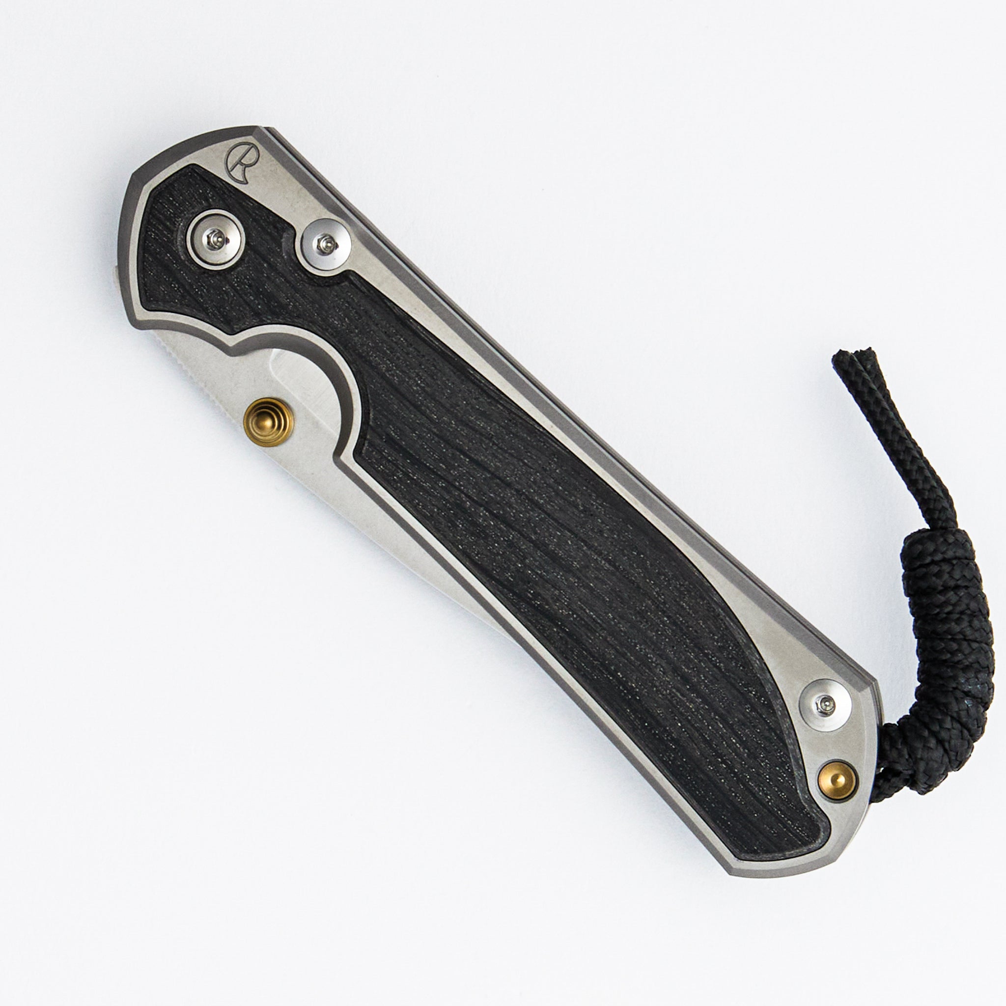 Large Sebenza 31 - Bog Oak Inlay - Polished Drop Point CPM MagnaCut Blade - Gold Double Thumb Lugs