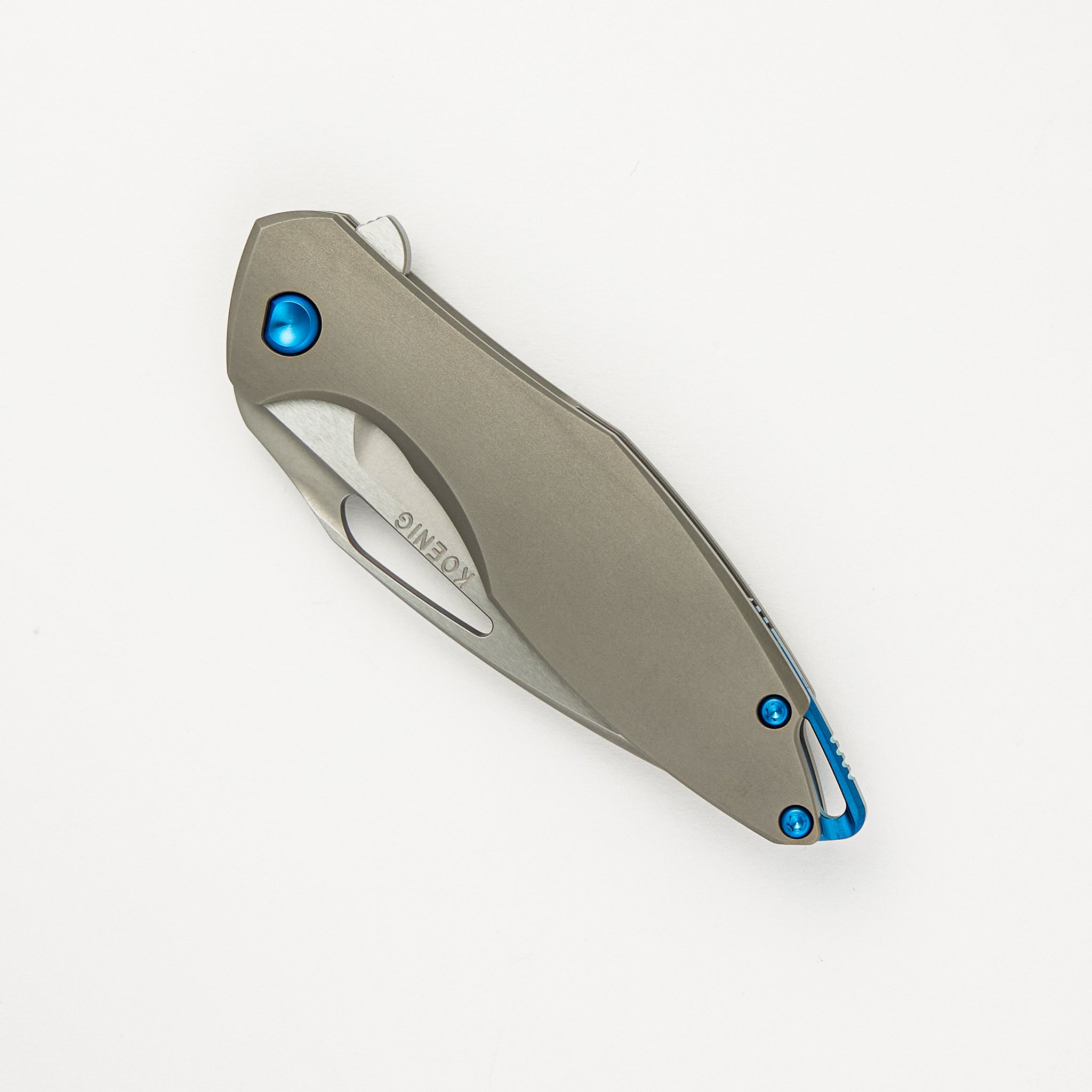 Mini Arius - Smooth Titanium Handle - Blue Hardware -  Burnished W/ Polished Flats M390 Blade