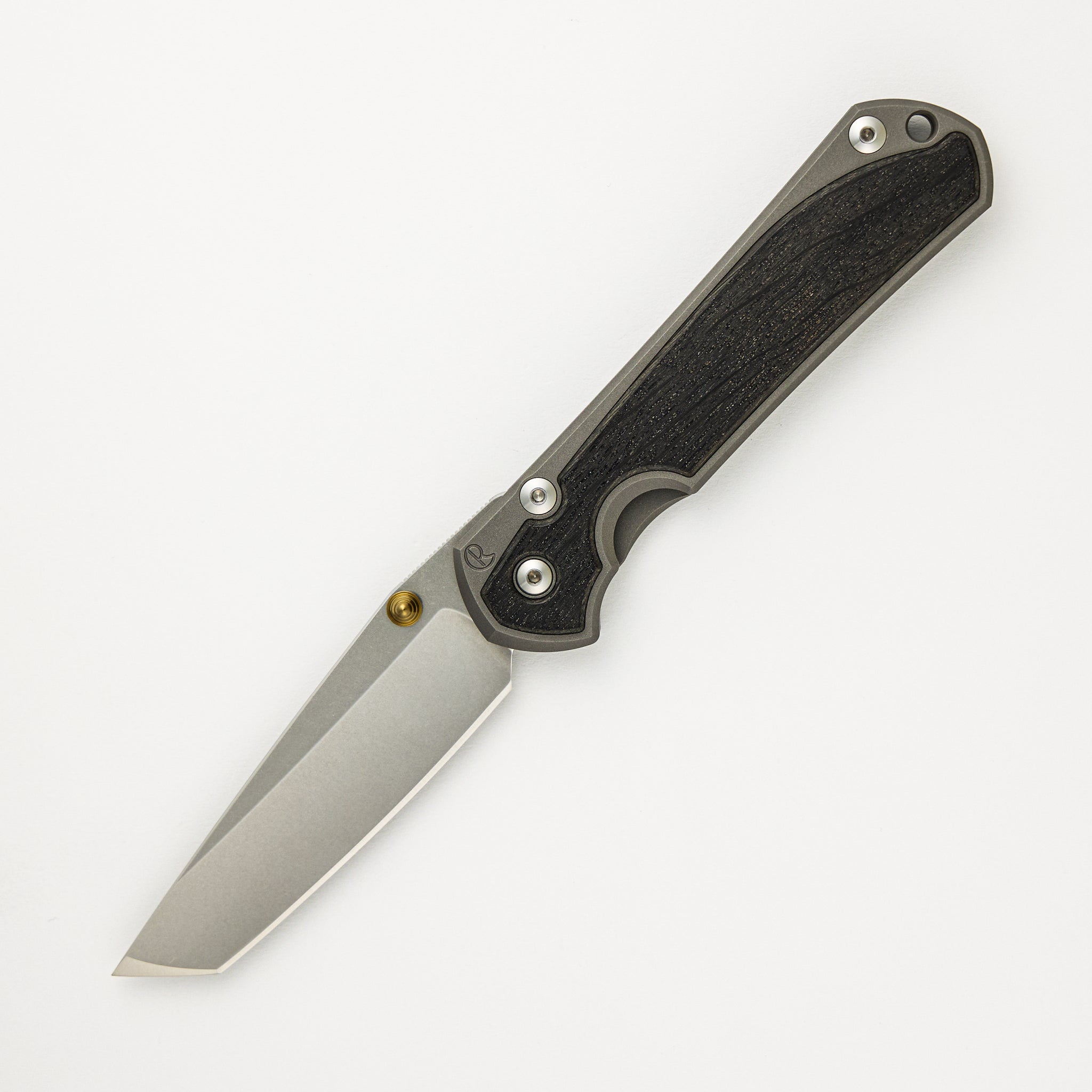 Large Sebenza 31 - Bog Oak Inlays - Tanto CPM MagnaCut Blade - Gold Single Lug