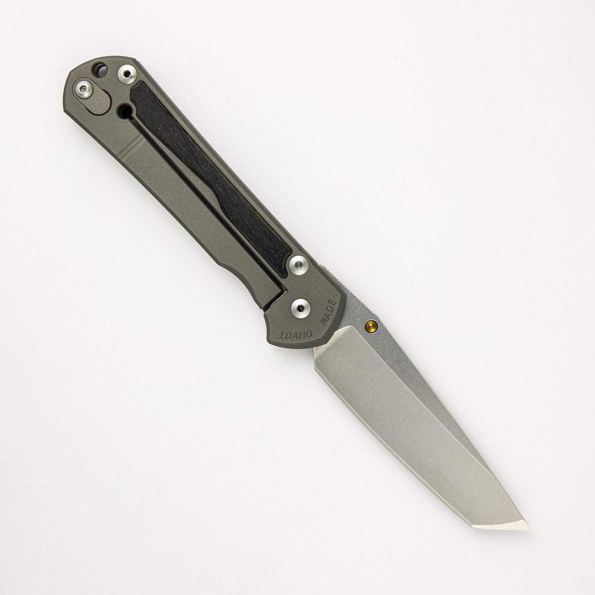 Large Sebenza 31 - Bog Oak Inlays - Tanto CPM MagnaCut Blade - Gold Single Lug