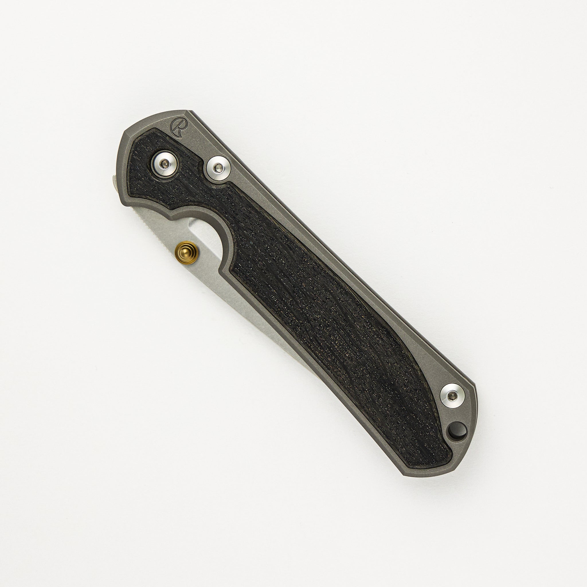 Large Sebenza 31 - Bog Oak Inlays - Tanto CPM MagnaCut Blade - Gold Single Lug