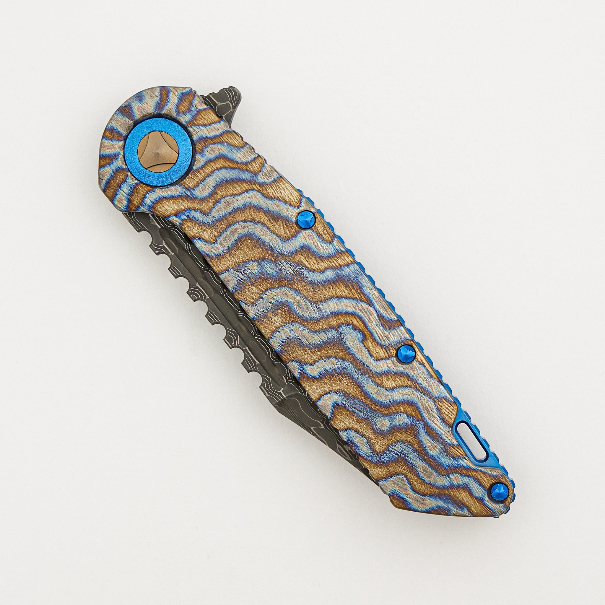 Marfione Custom Knives Warhound - Vegas Forge Stainless Reptilian Blade - Flamed Barked Titanium Handle