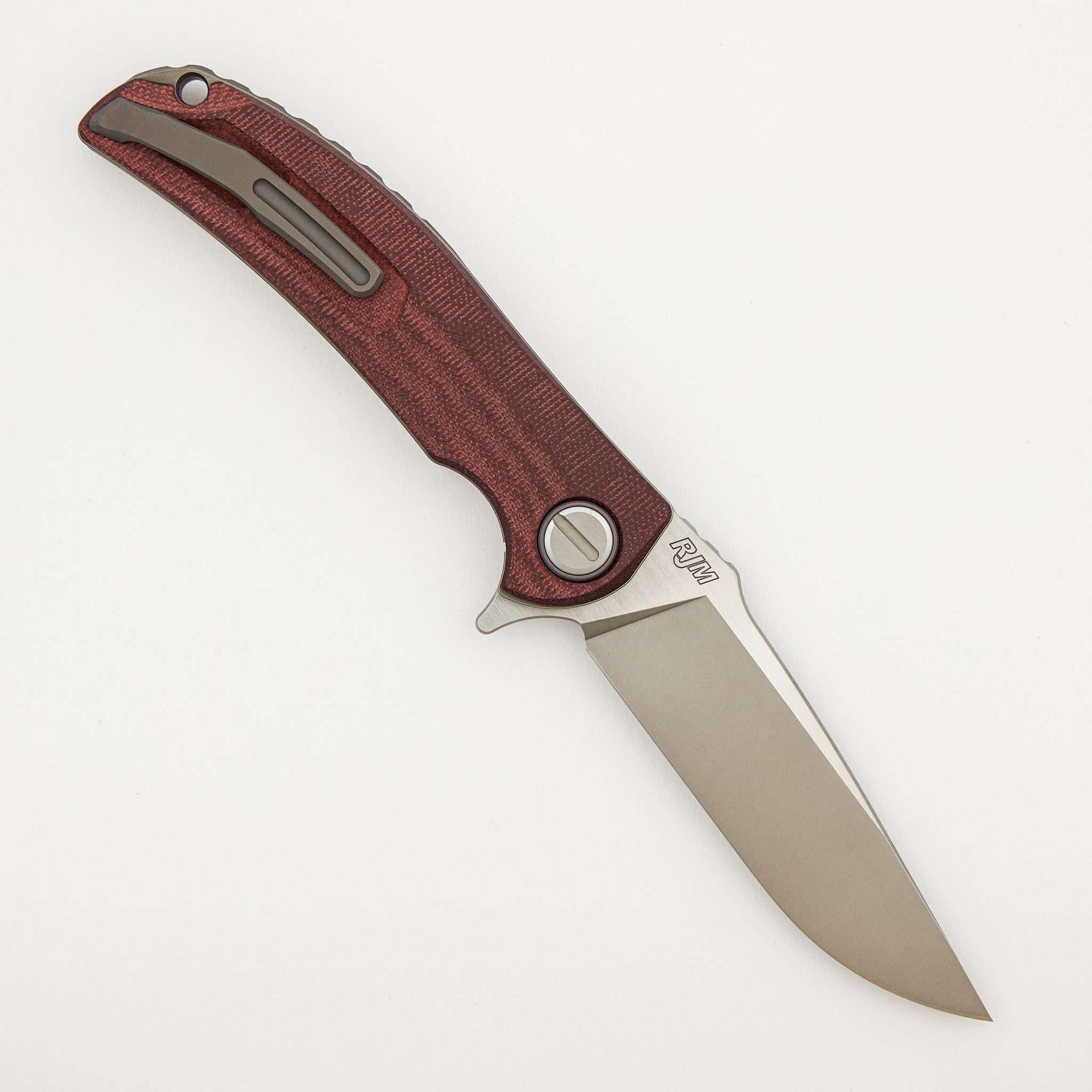 Soft Overkill - M398 Blade - Maroon Canvas Micarta Handle - RBS (RJ Martin Design)
