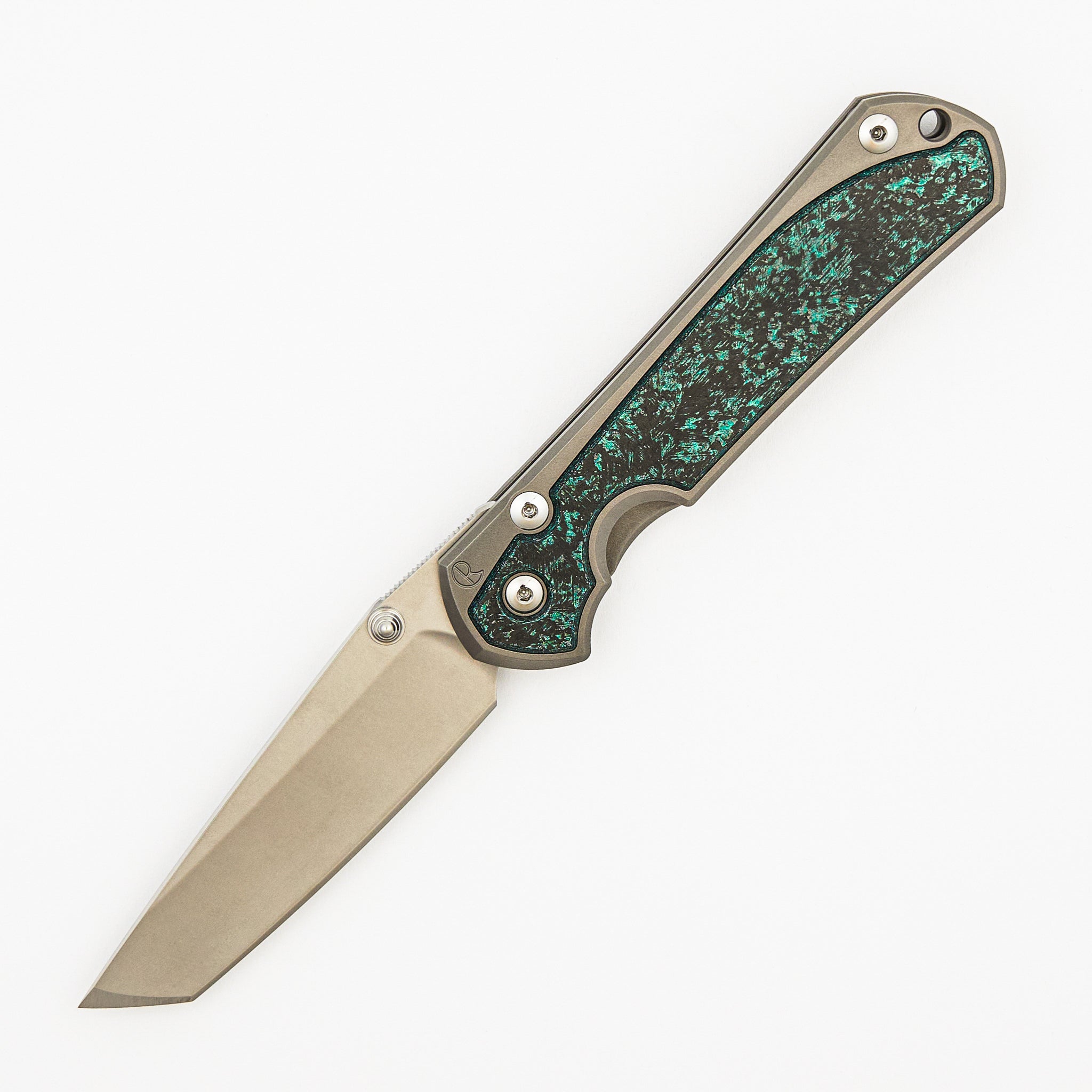 Large Sebenza 31 - Teal Magnetic CarboTi Inlays - Tanto CPM MagnaCut Blade - Silver Double Thumb Lugs - 2025 R1 Invitational