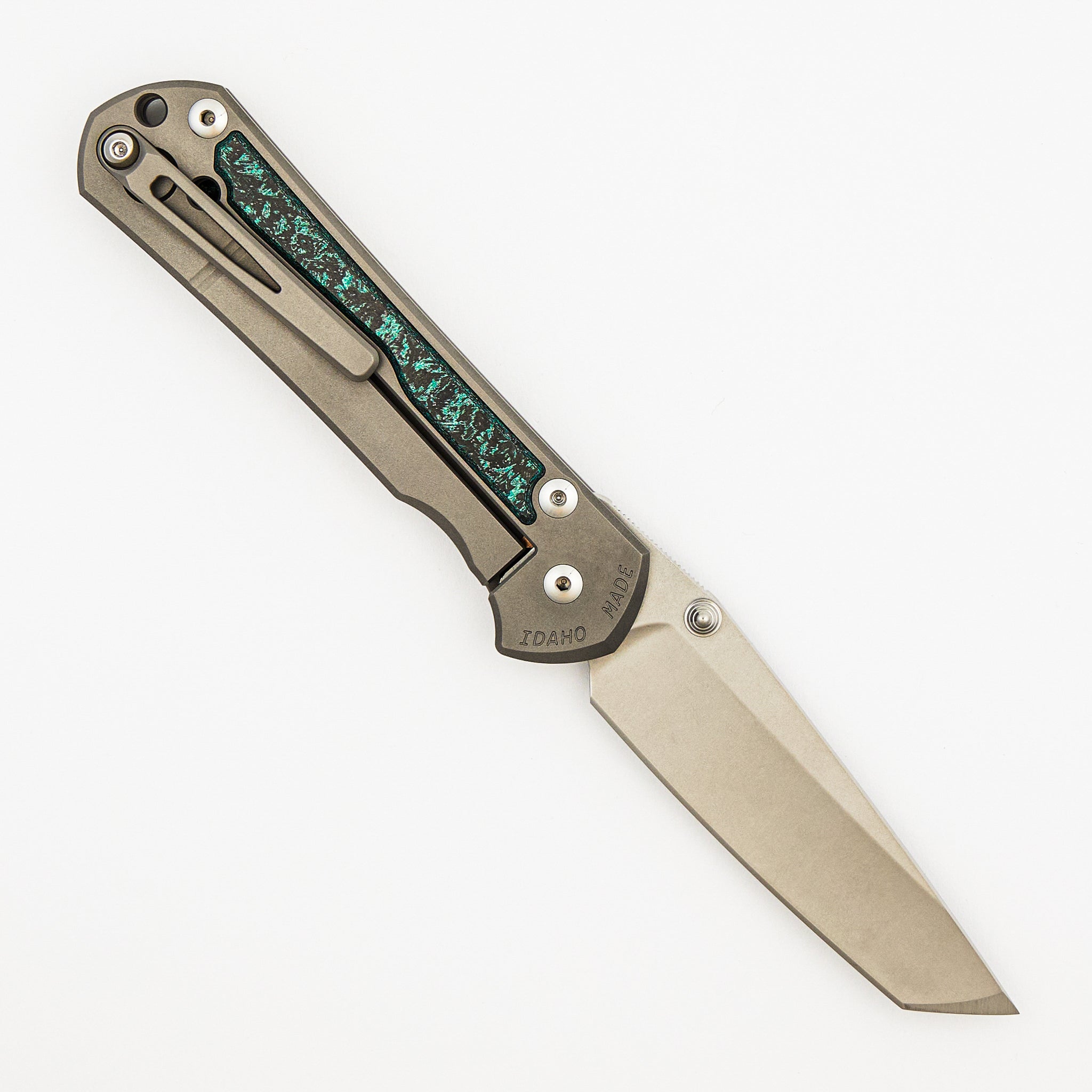 Large Sebenza 31 - Teal Magnetic CarboTi Inlays - Tanto CPM MagnaCut Blade - Silver Double Thumb Lugs - 2025 R1 Invitational