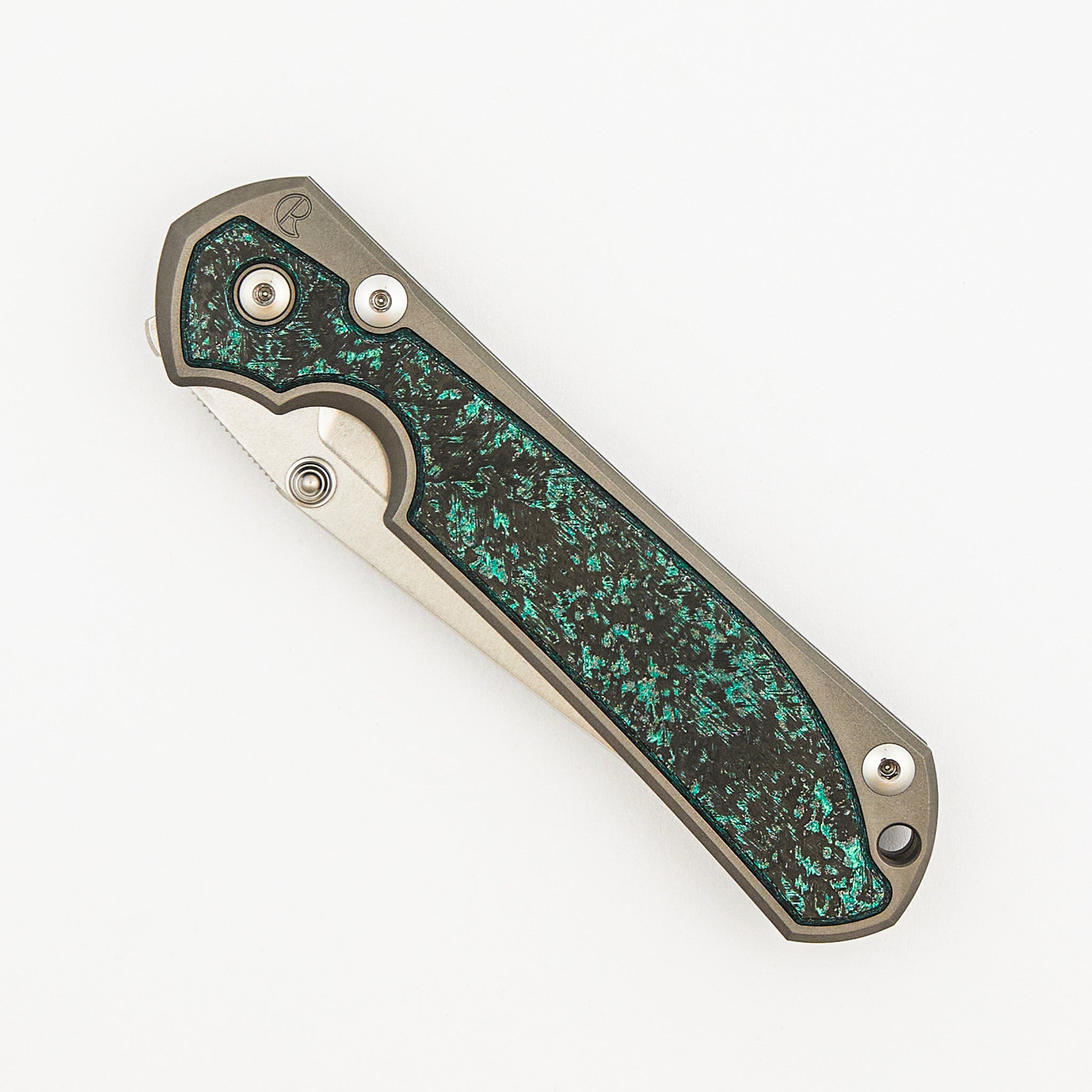 Large Sebenza 31 - Teal Magnetic CarboTi Inlays - Tanto CPM MagnaCut Blade - Silver Double Thumb Lugs - 2025 R1 Invitational