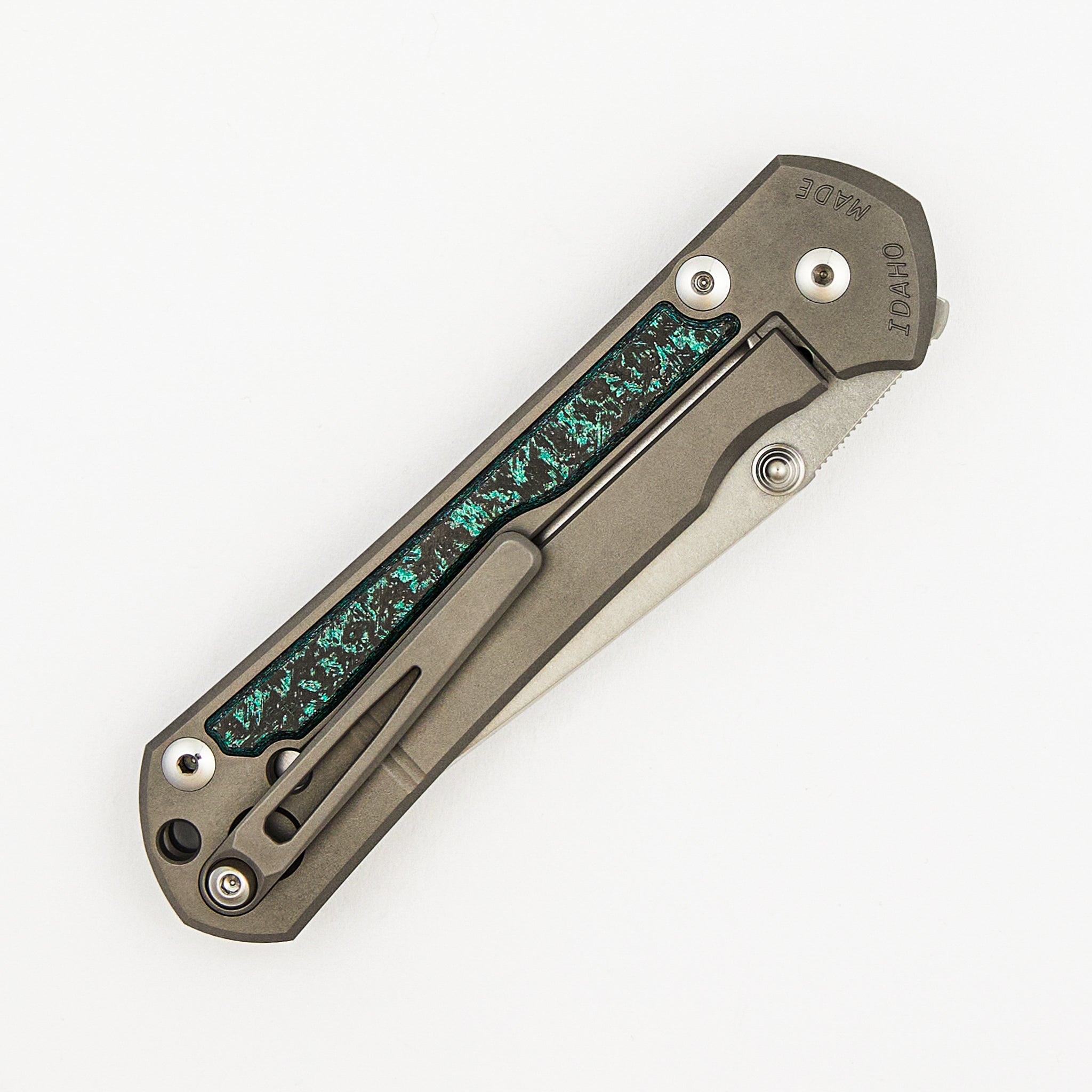 Large Sebenza 31 - Teal Magnetic CarboTi Inlays - Tanto CPM MagnaCut Blade - Silver Double Thumb Lugs - 2025 R1 Invitational