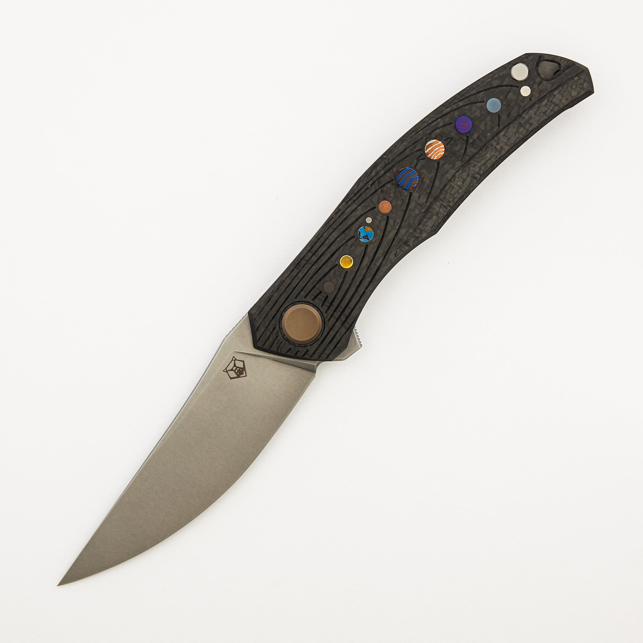 Shirogorov Knives / Igor Oleinikov Quantium Carbon Fiber “Solar System” – Cromax PM Blade – MRBS