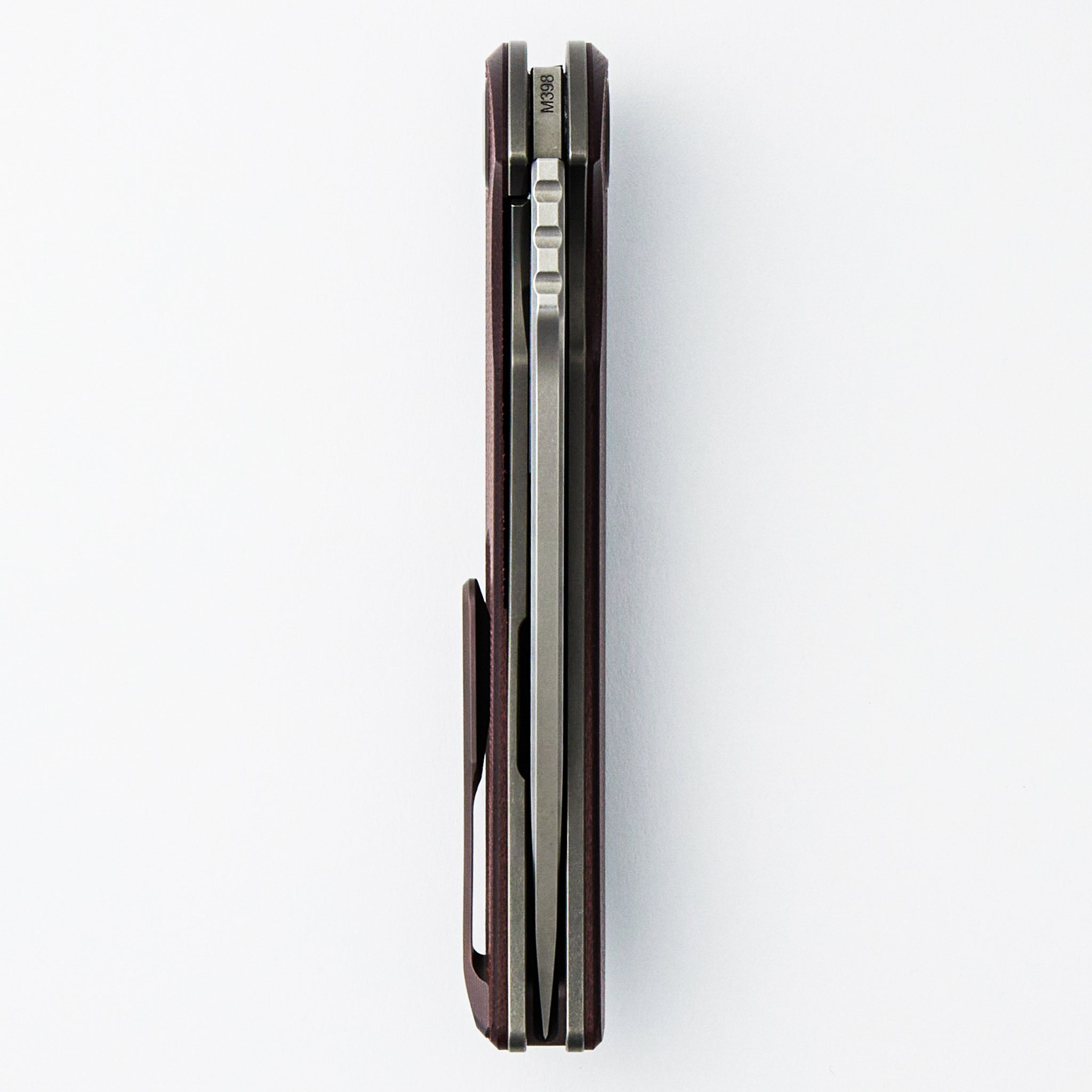 Soft Overkill - M398 Blade - Maroon Canvas Micarta Handle - RBS (RJ Martin Design)