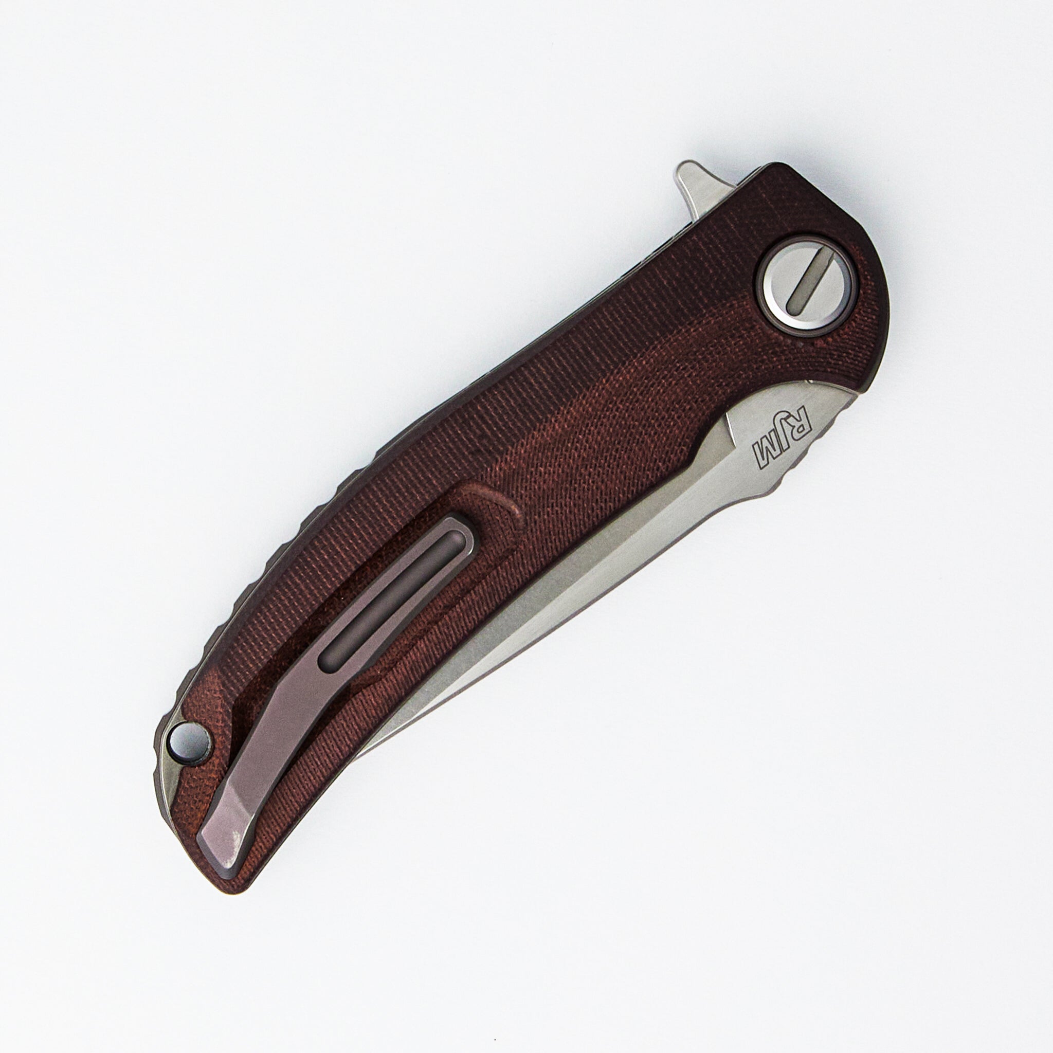 Soft Overkill - M398 Blade - Maroon Canvas Micarta Handle - RBS (RJ Martin Design)