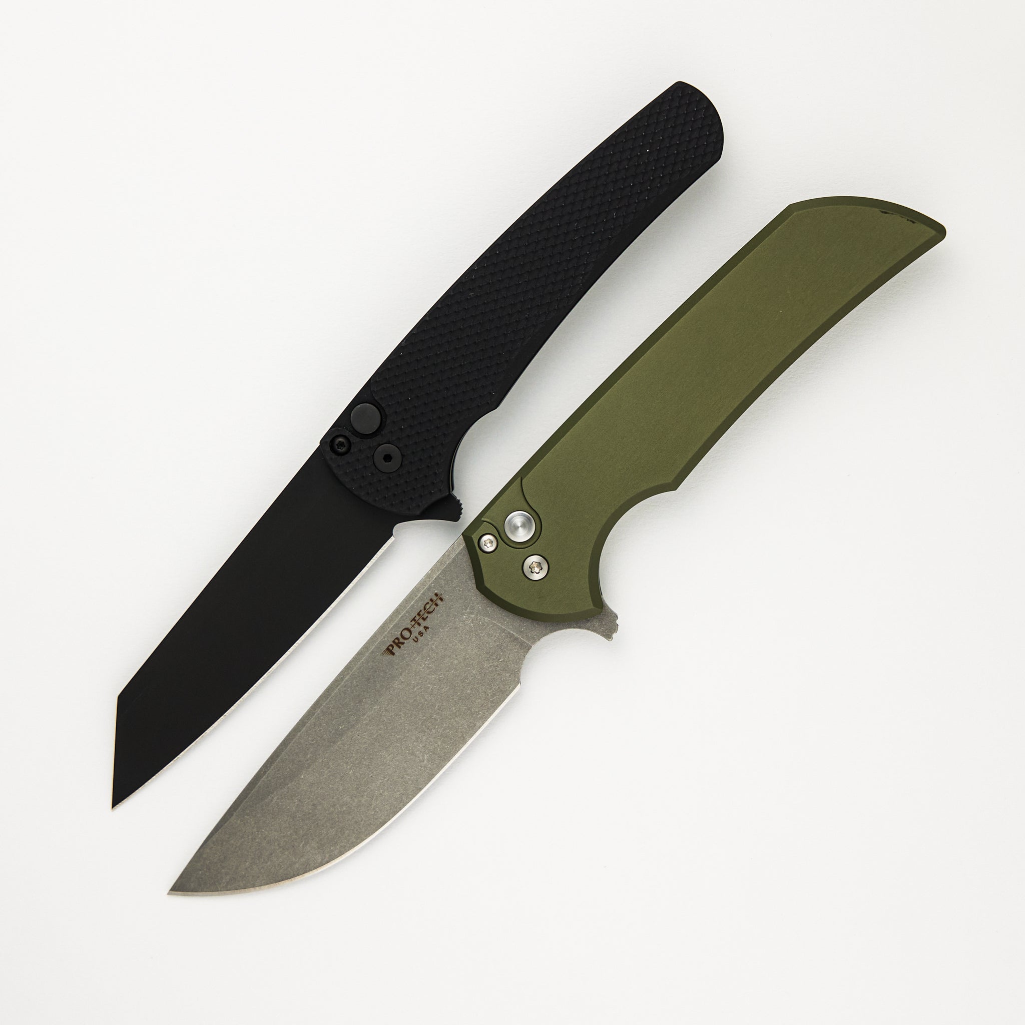 Pro-Tech Malibu Flipper 5206 DLC Reverse Tanto CPM 20CV Blade & Pro-Tech/Drop Mordax OD Green CPM 20CV Blade