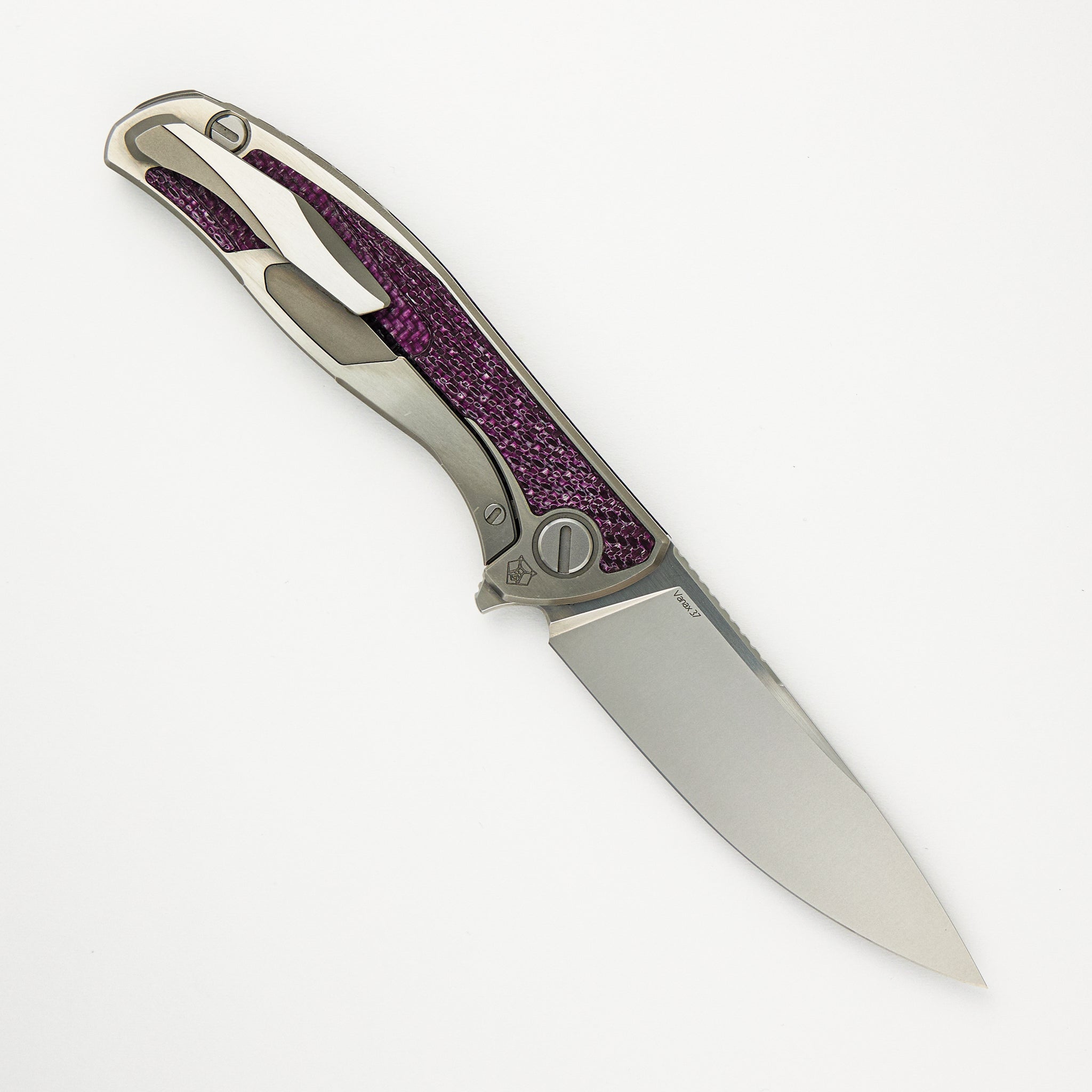 Shirogorov UniHati F95 Unique Graphic Custom Division - Titanium/Violet Alutex Handle - Vanax 37 Blade - RBS