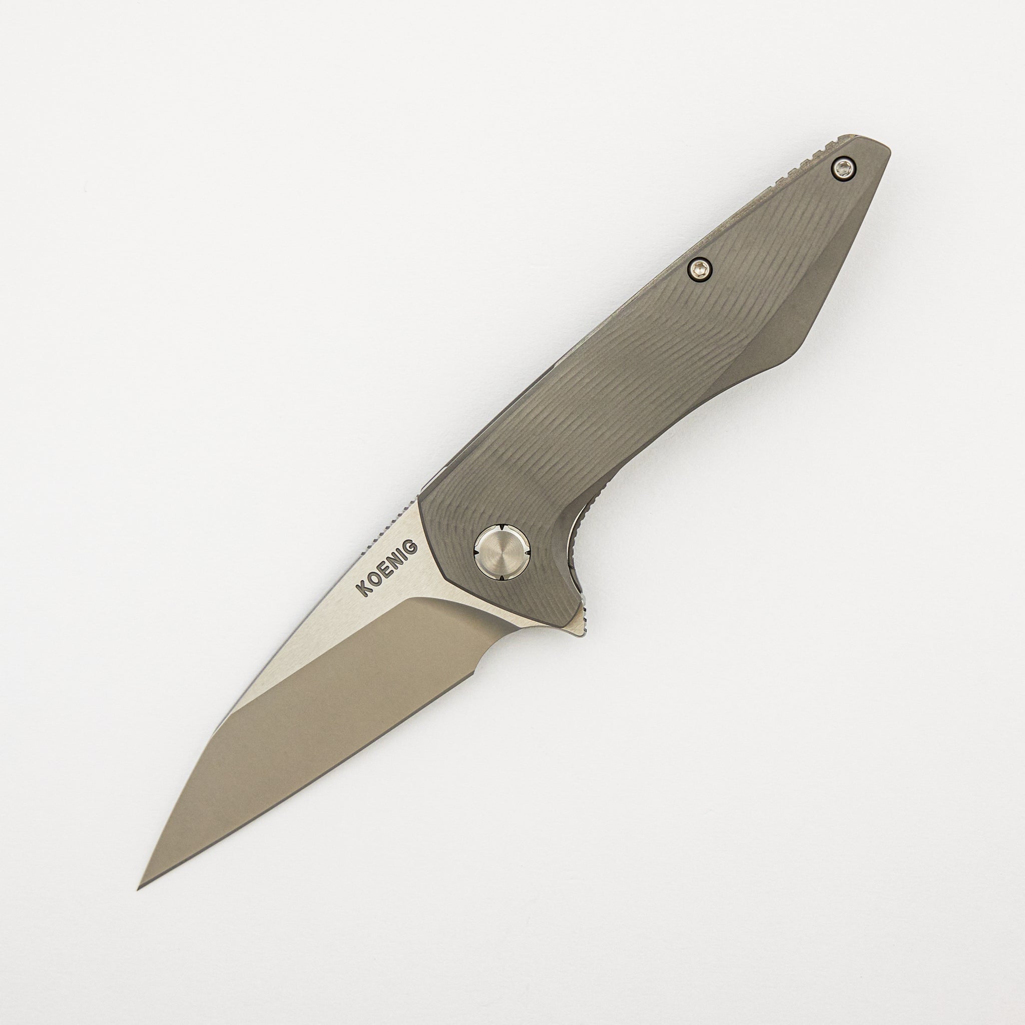 Mini Goblin - Sea Pattern Titanium Handle - Silver Hardware - Brightwashed w/ Polished Flats M390 Blade