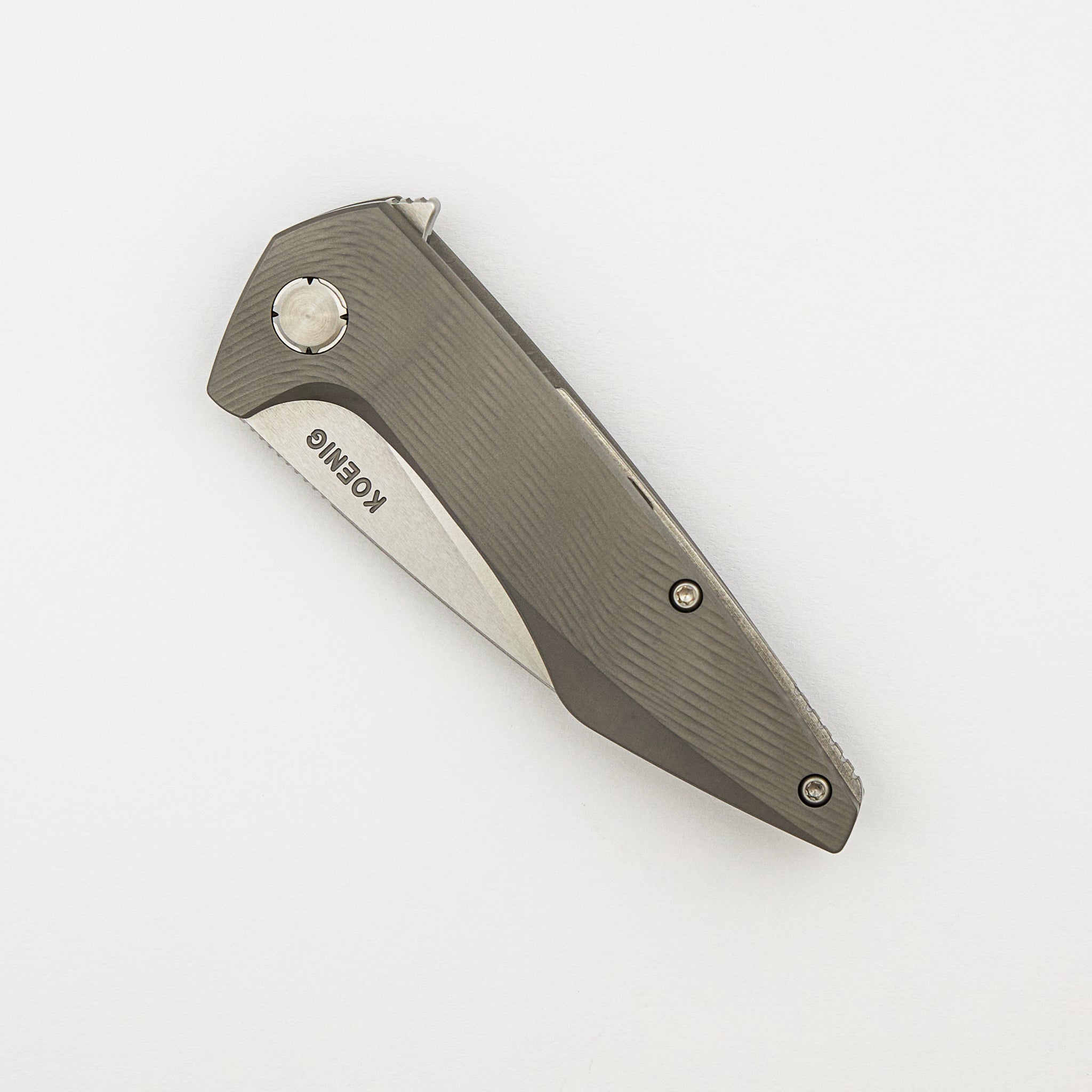 Mini Goblin - Sea Pattern Titanium Handle - Silver Hardware - Brightwashed w/ Polished Flats M390 Blade