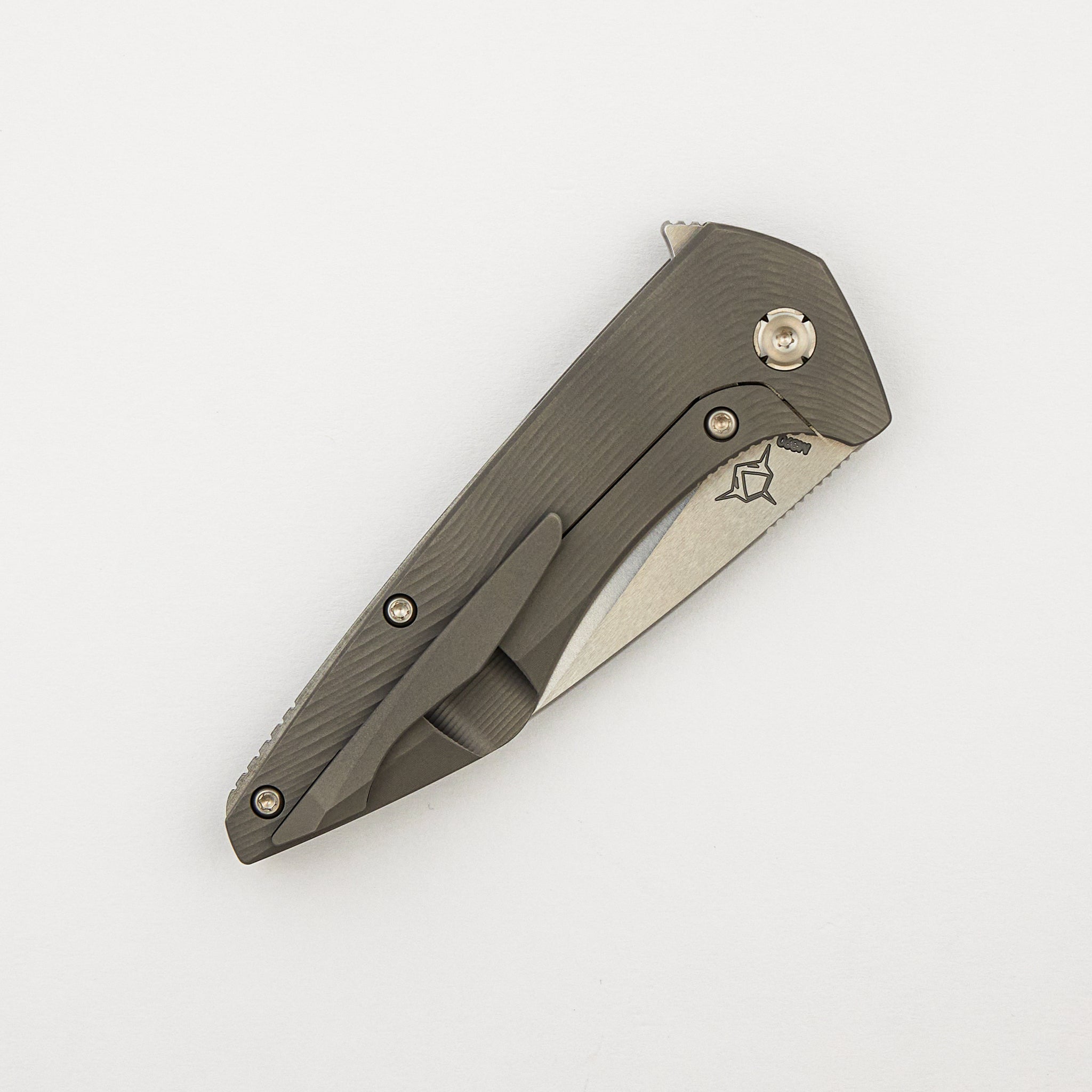 Mini Goblin - Sea Pattern Titanium Handle - Silver Hardware - Brightwashed w/ Polished Flats M390 Blade