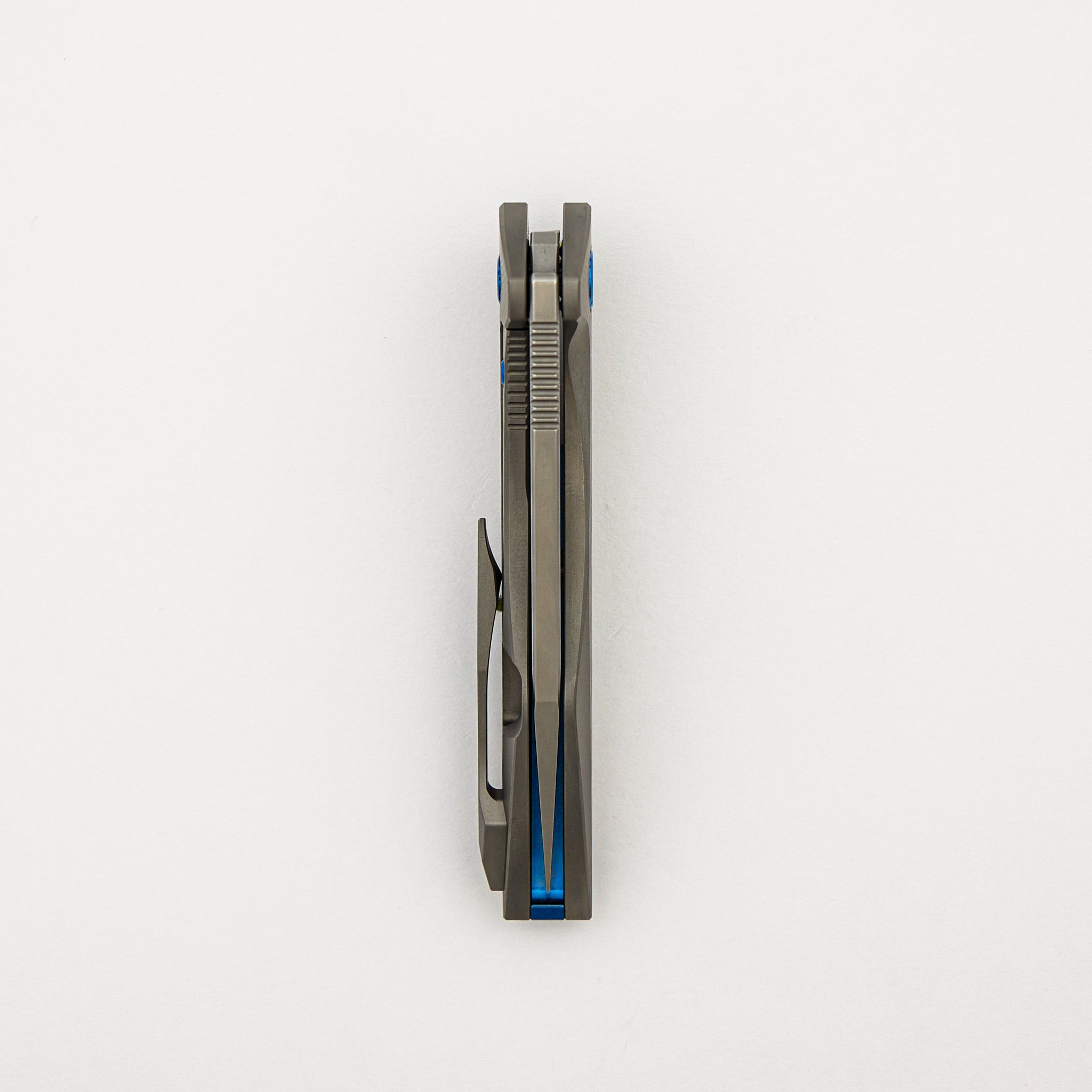 Mini Goblin - Sea Pattern Titanium Handle - Blue Hardware - Brightwashed w/ Polished Flats M390 Blade